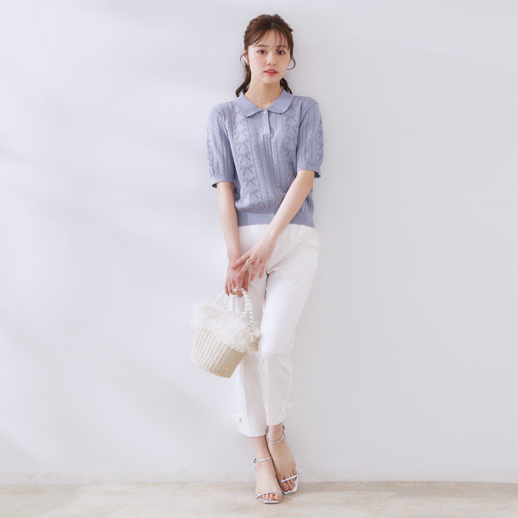 Couture broach「【洗える・大人可愛い】リボン透かし柄ポロニット」|ニット・セーター|