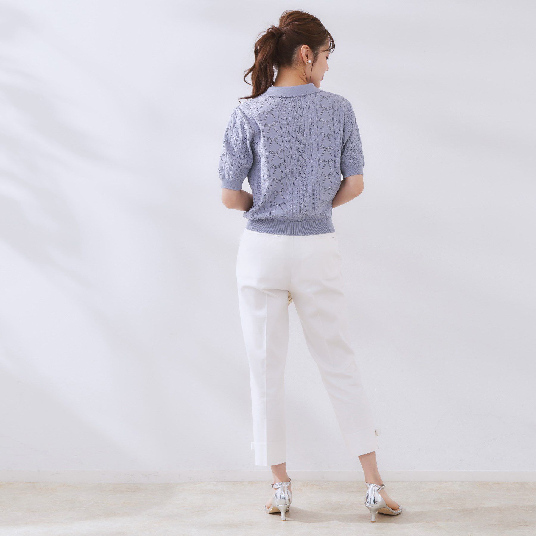 Couture broach「【洗える・大人可愛い】リボン透かし柄ポロニット」|ニット・セーター|