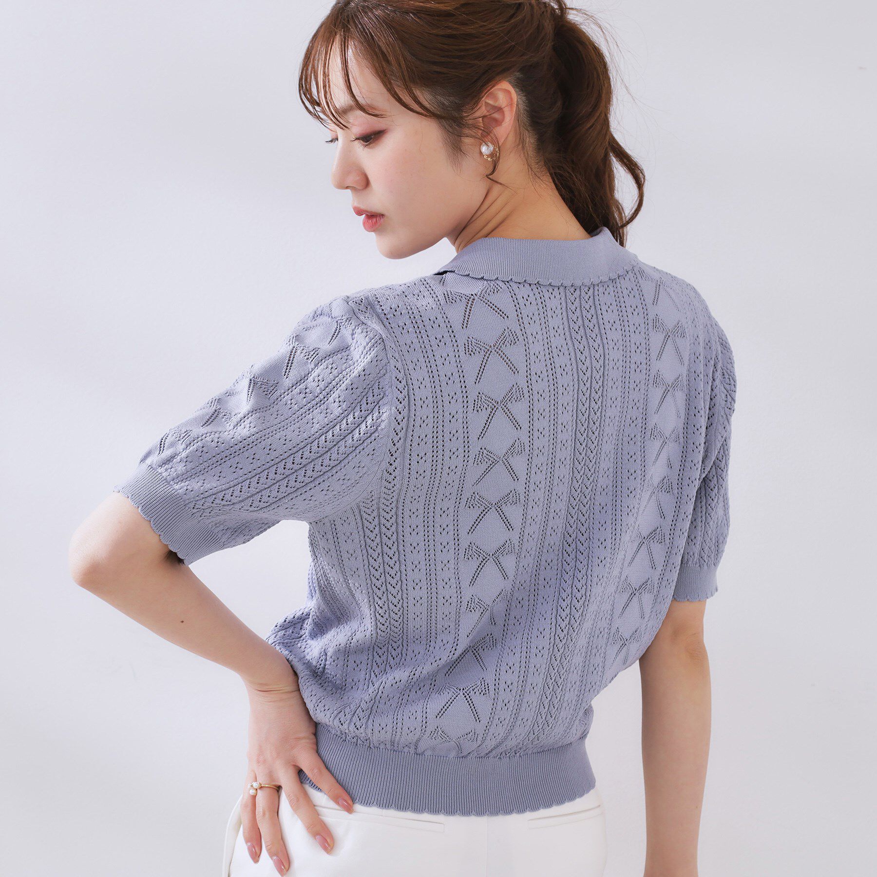 Couture broach「【洗える・大人可愛い】リボン透かし柄ポロニット」|ニット・セーター|