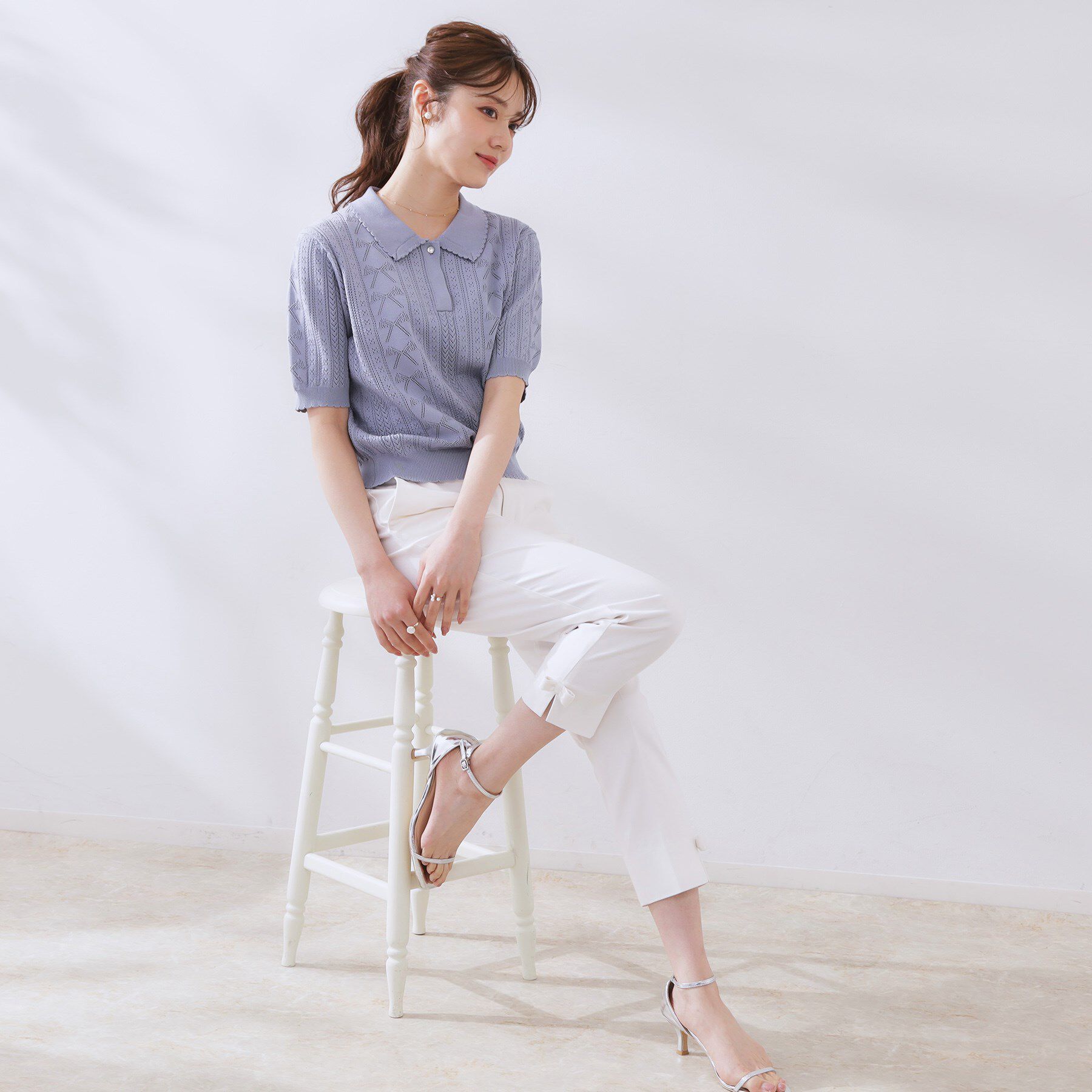 Couture broach「【洗える・大人可愛い】リボン透かし柄ポロニット」|ニット・セーター|