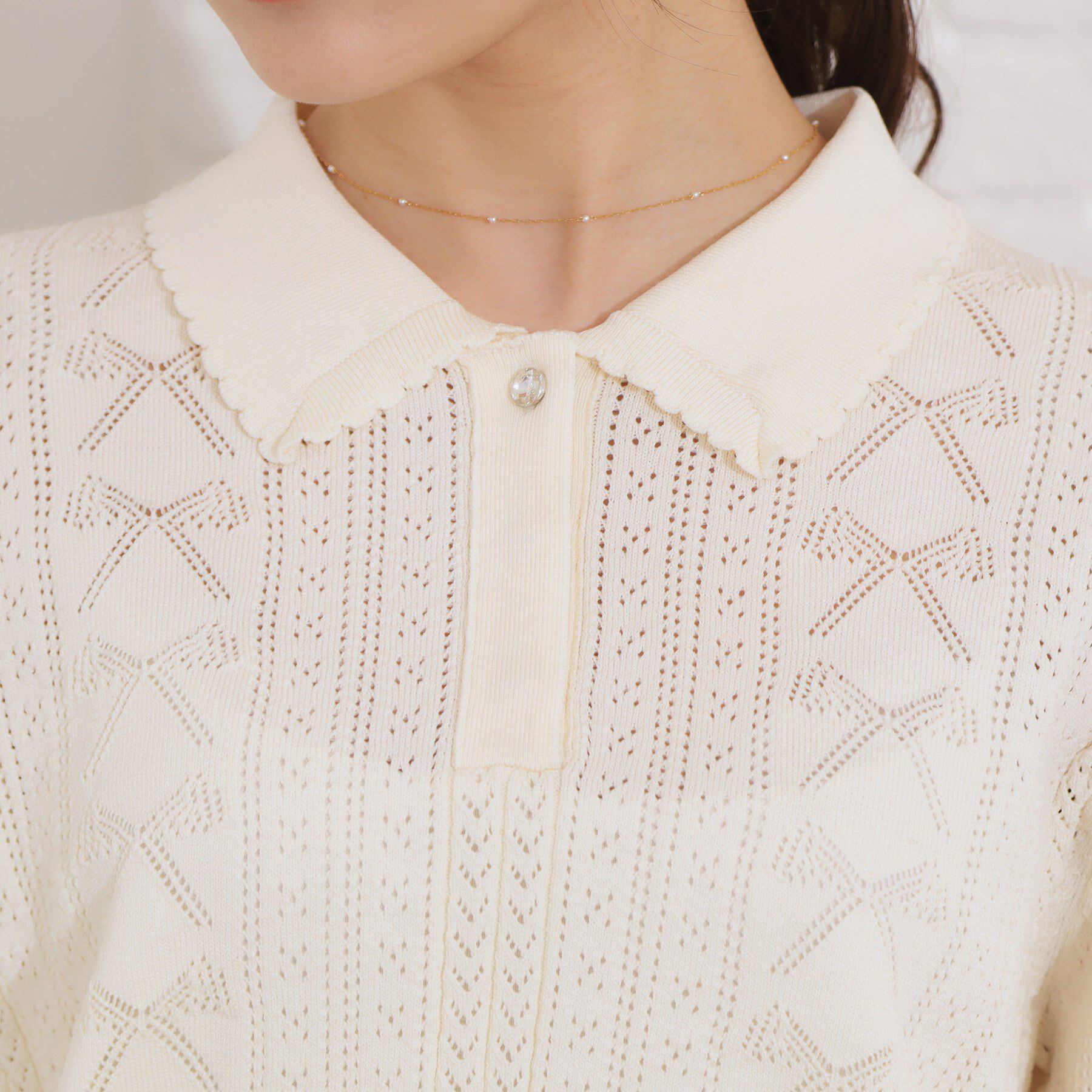 Couture broach「【洗える・大人可愛い】リボン透かし柄ポロニット」|ニット・セーター|