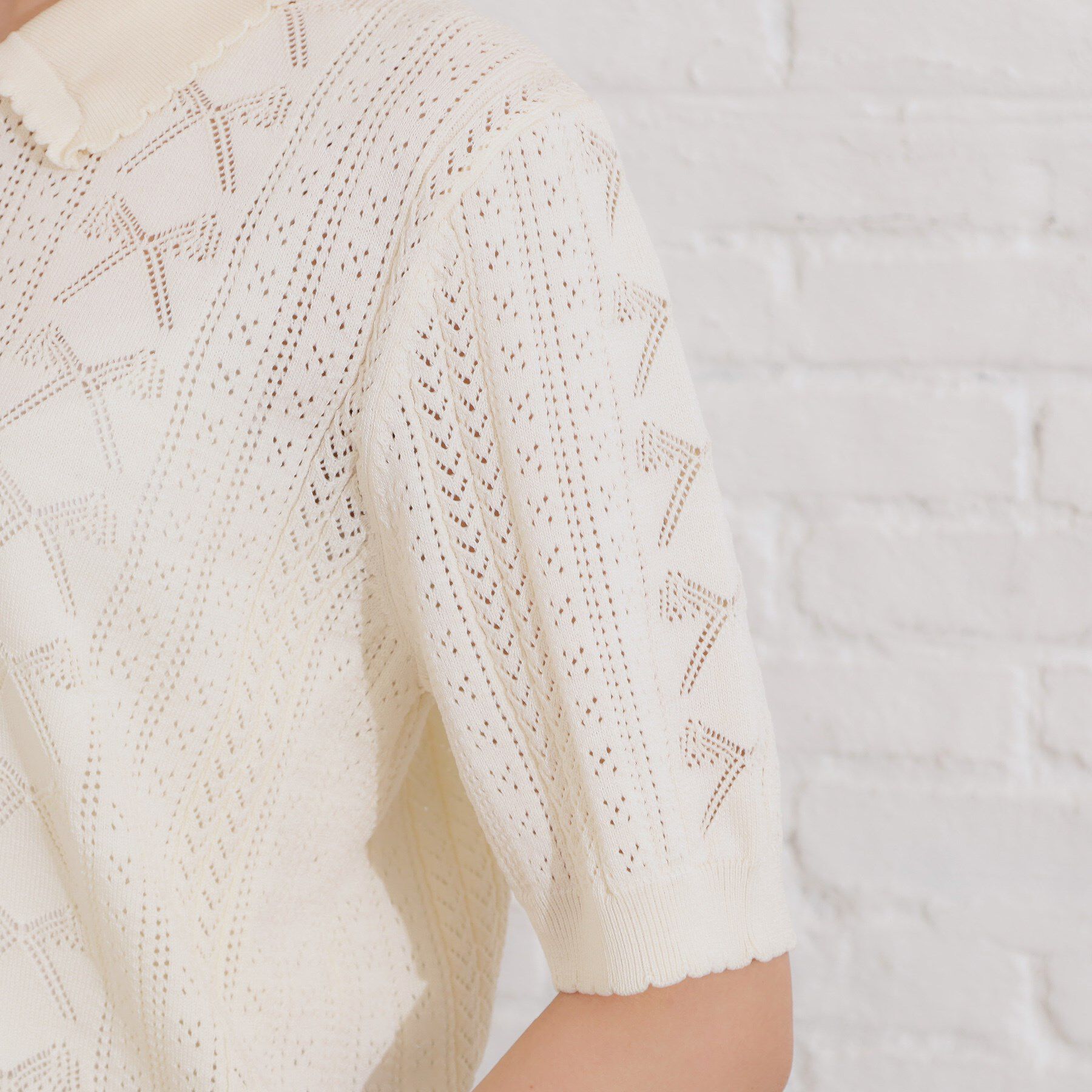 Couture broach「【洗える・大人可愛い】リボン透かし柄ポロニット」|ニット・セーター|