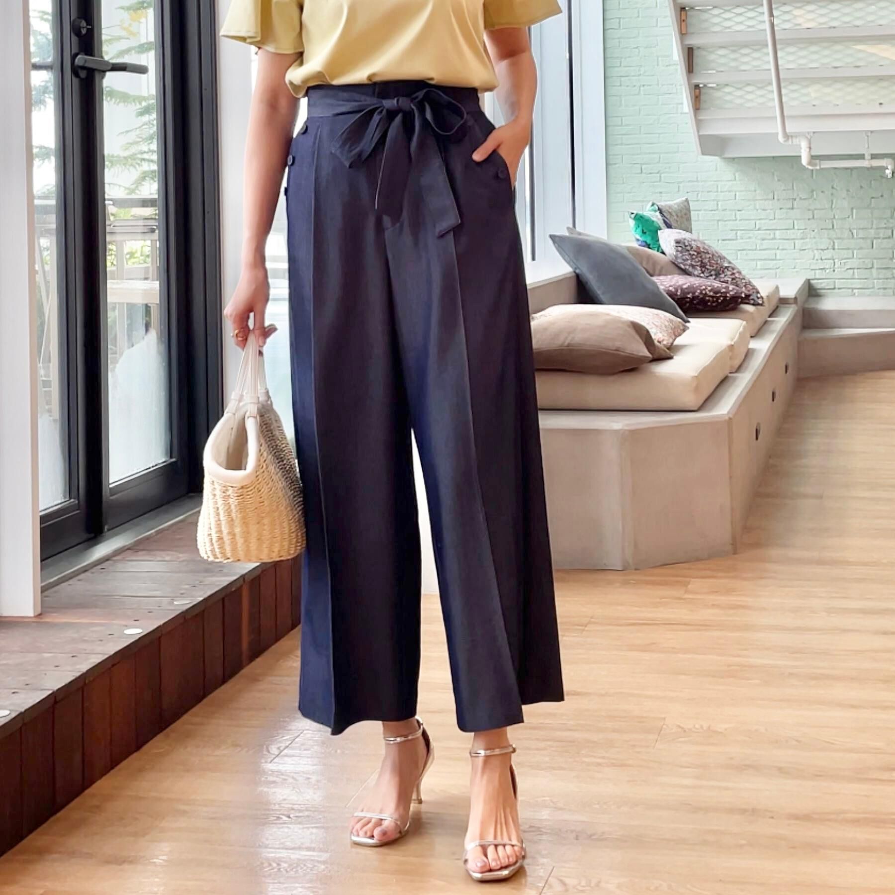 Couture broach「【リボン付き・通勤】シャンブレーワイドパンツ」|その他|