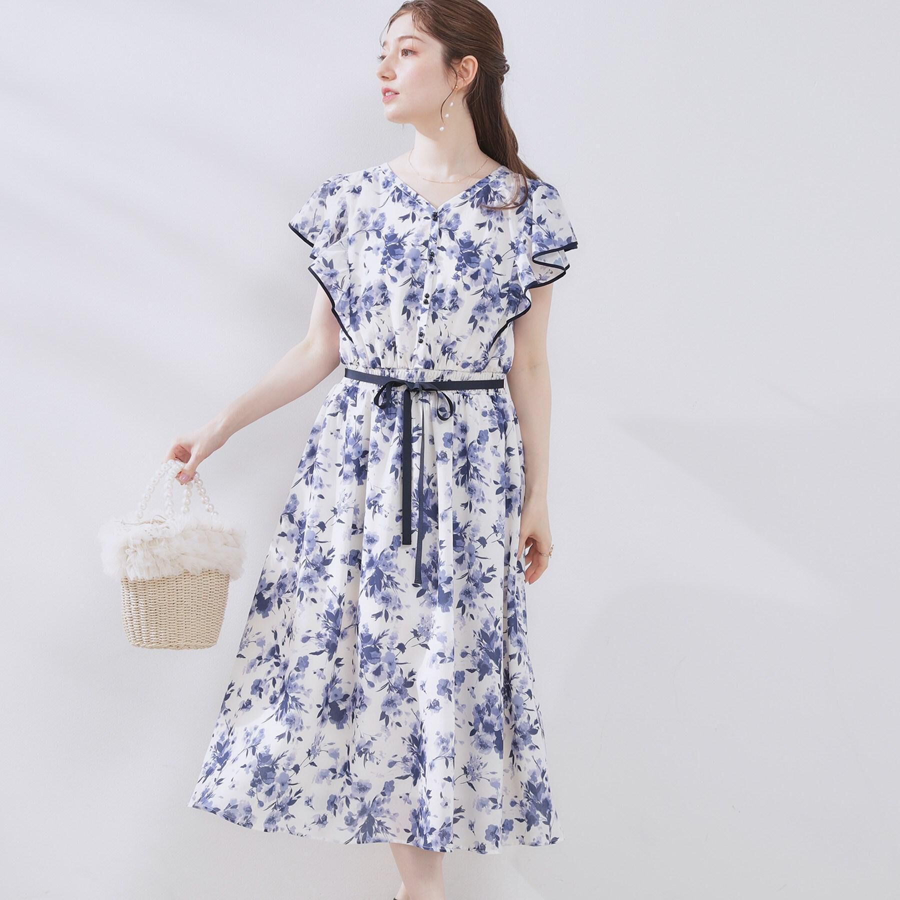 Couture broach「【花柄・華やか・一枚で着映え】サマーフラワーブーケワンピース」|ワンピース|ブルー(191)