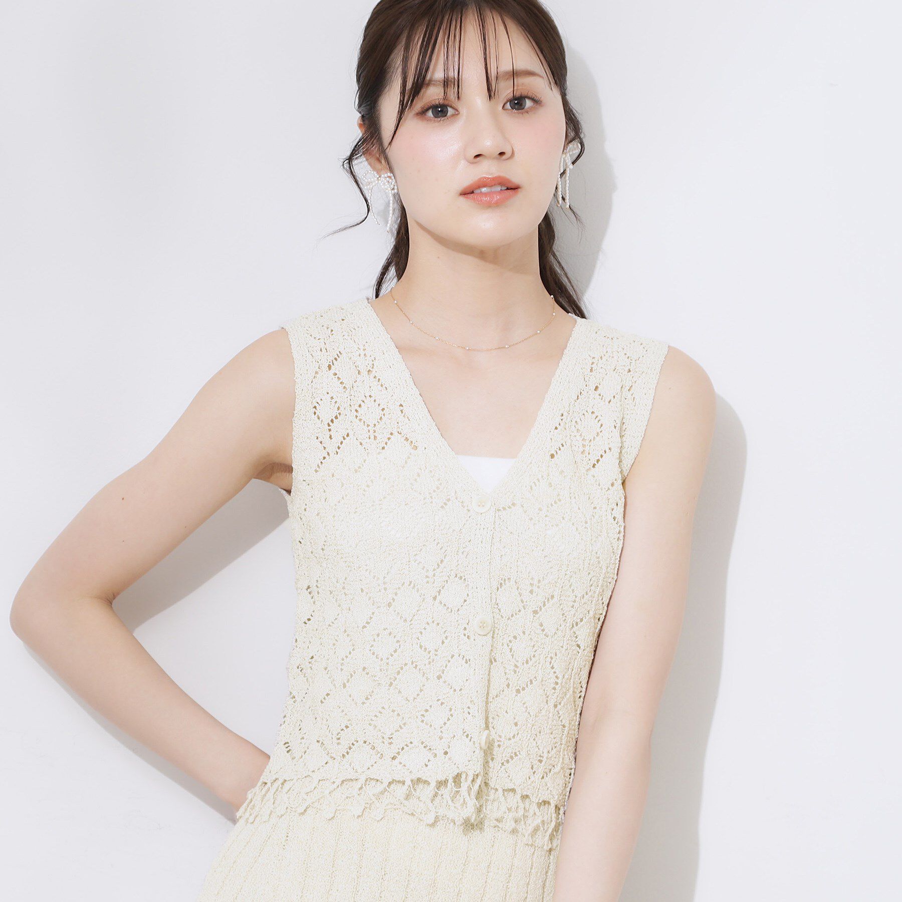 Couture broach「透かし編みフリンジニット」|ニット・セーター|ライトベージュ(05