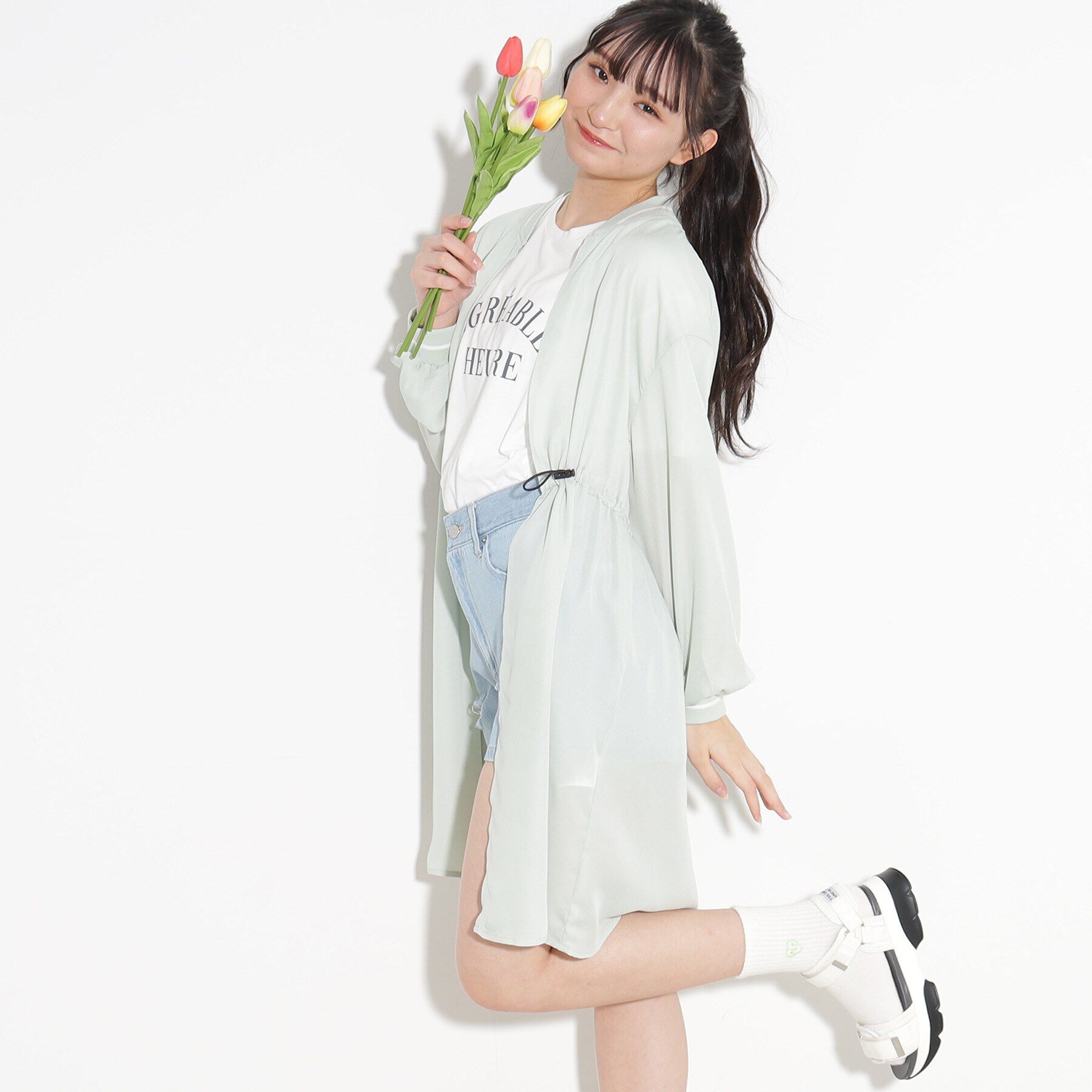 PINK-latte「【UV/セットアイテム】透けロングブルゾン+TシャツSET」|ブルゾン・スタジャン|