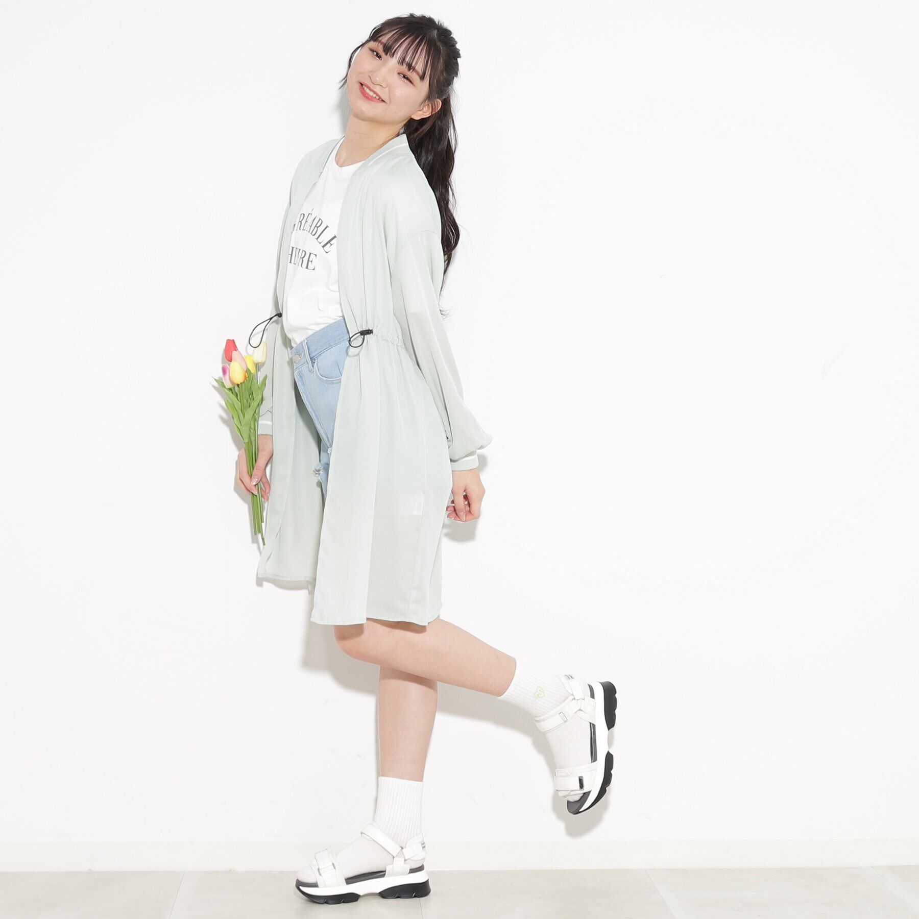 PINK-latte「【UV/セットアイテム】透けロングブルゾン+TシャツSET」|ブルゾン・スタジャン|