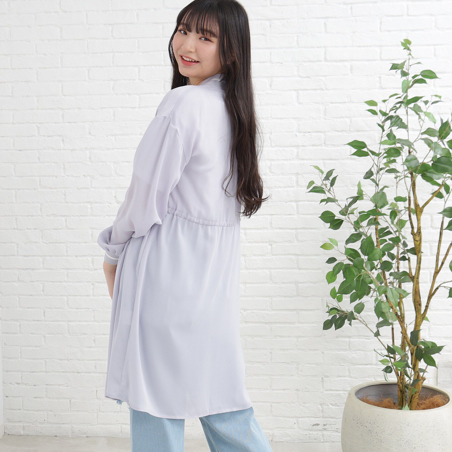 PINK-latte「【UV/セットアイテム】透けロングブルゾン+TシャツSET」|ブルゾン・スタジャン|