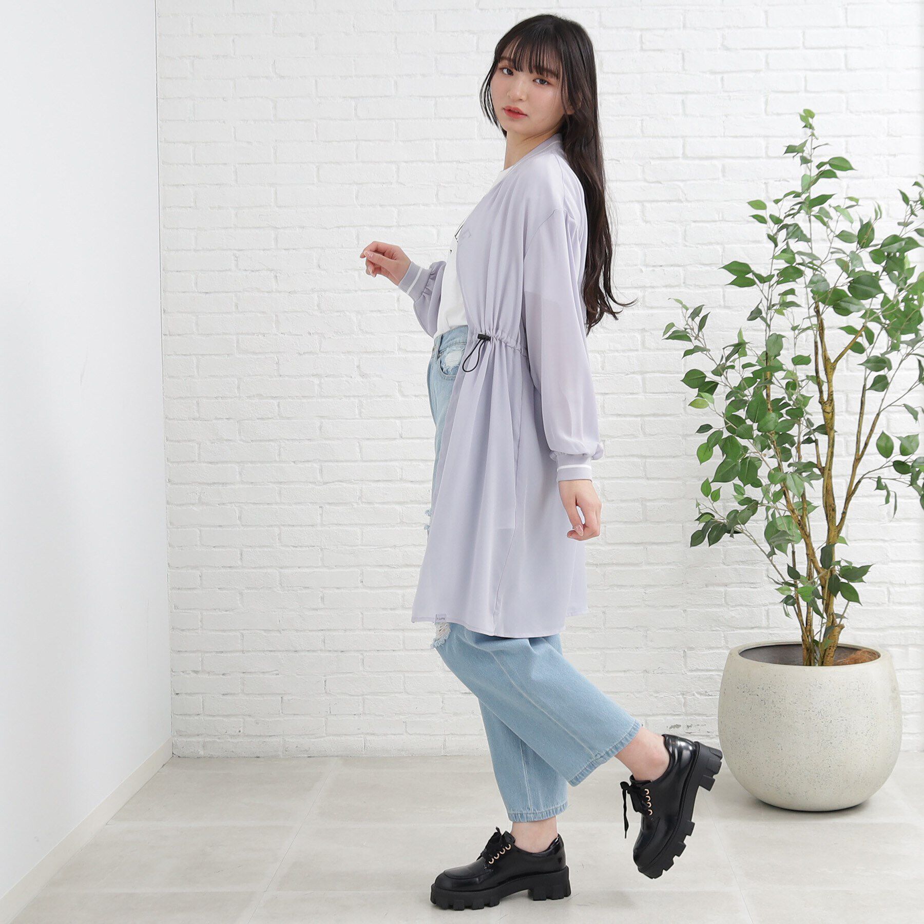 PINK-latte「【UV/セットアイテム】透けロングブルゾン+TシャツSET」|ブルゾン・スタジャン|