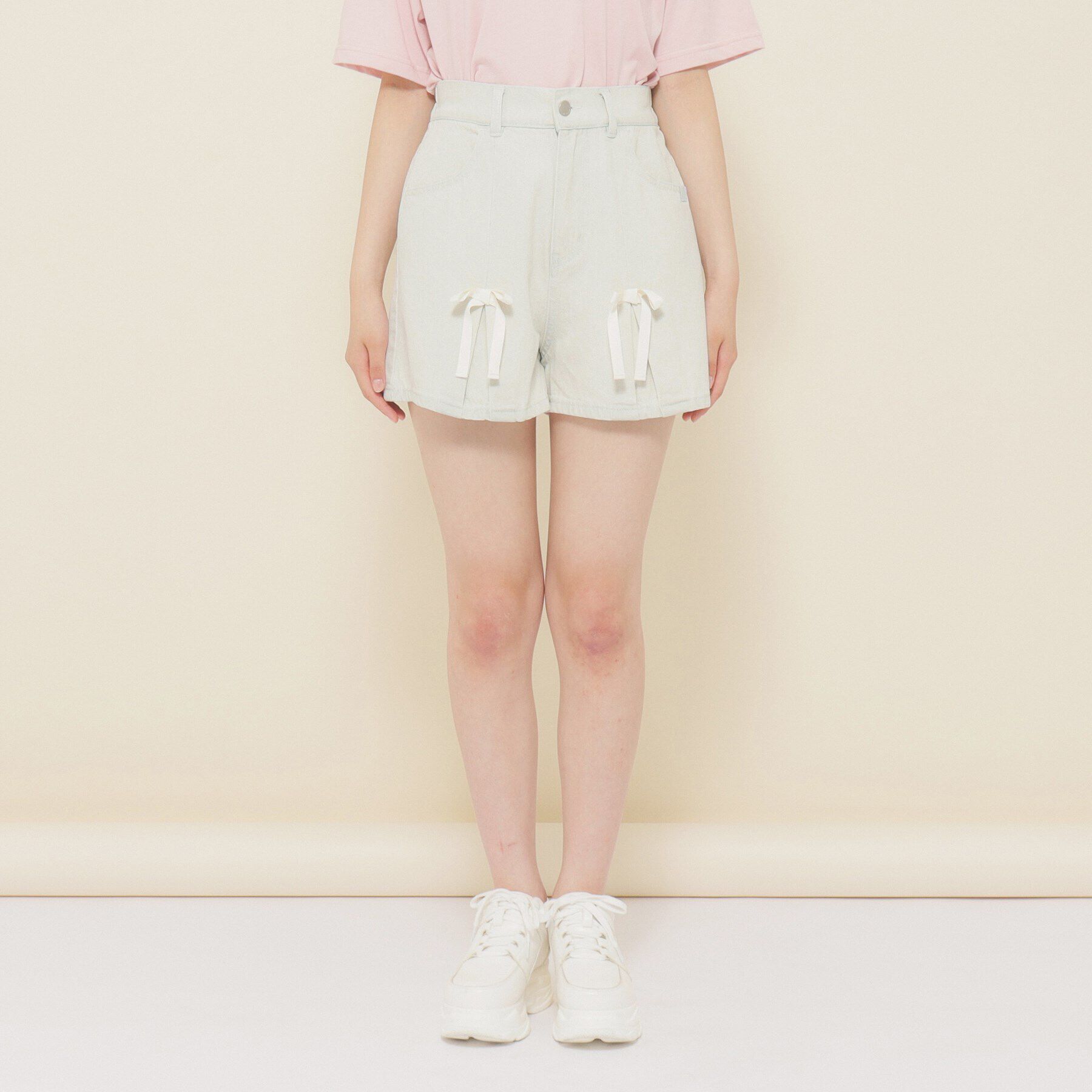 PINK-latte「【ニコラ10月号掲載/130cmあり】リボン付きデニムショートパンツ」|その他|