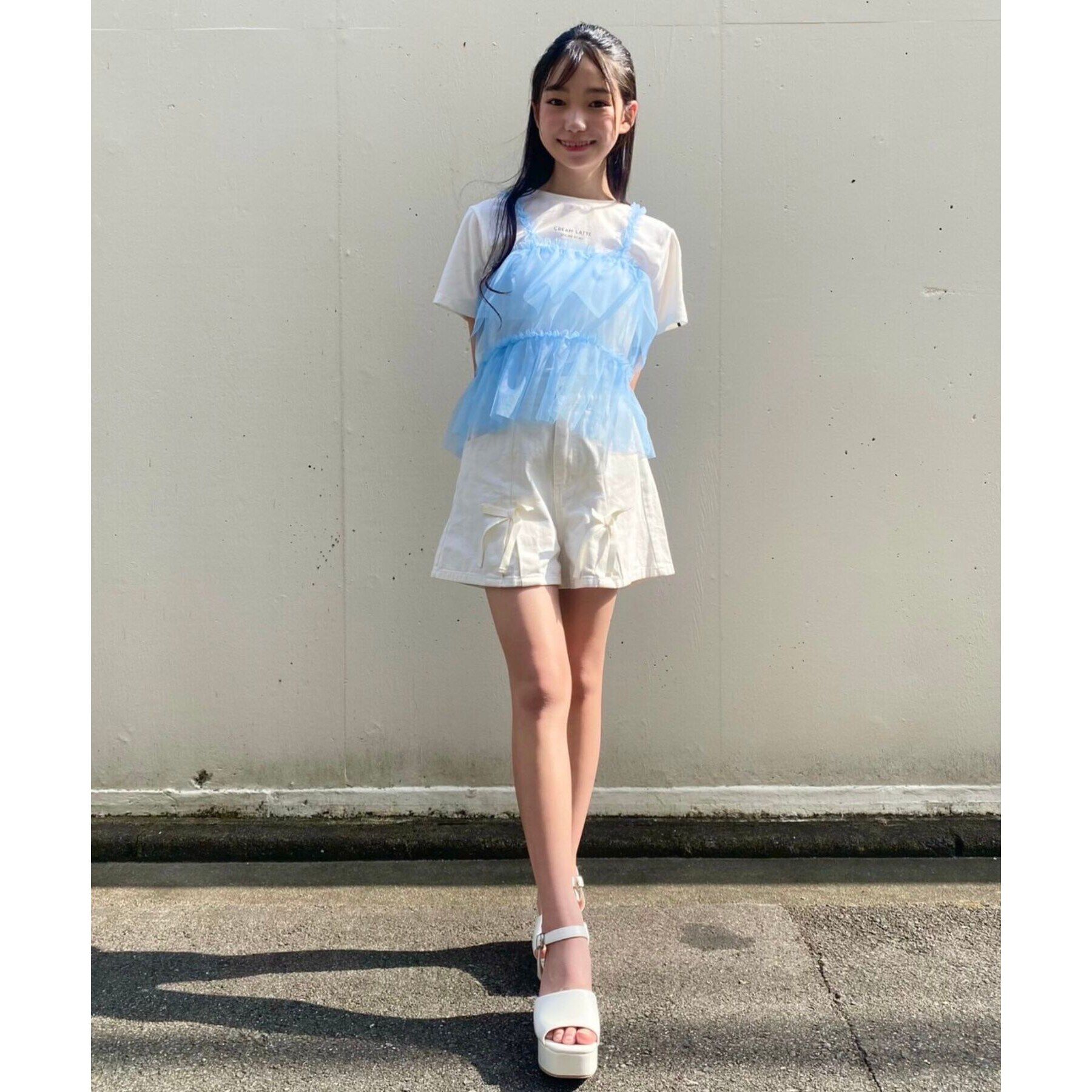 PINK-latte「【ニコラ10月号掲載/130cmあり】リボン付きデニムショートパンツ」|その他|