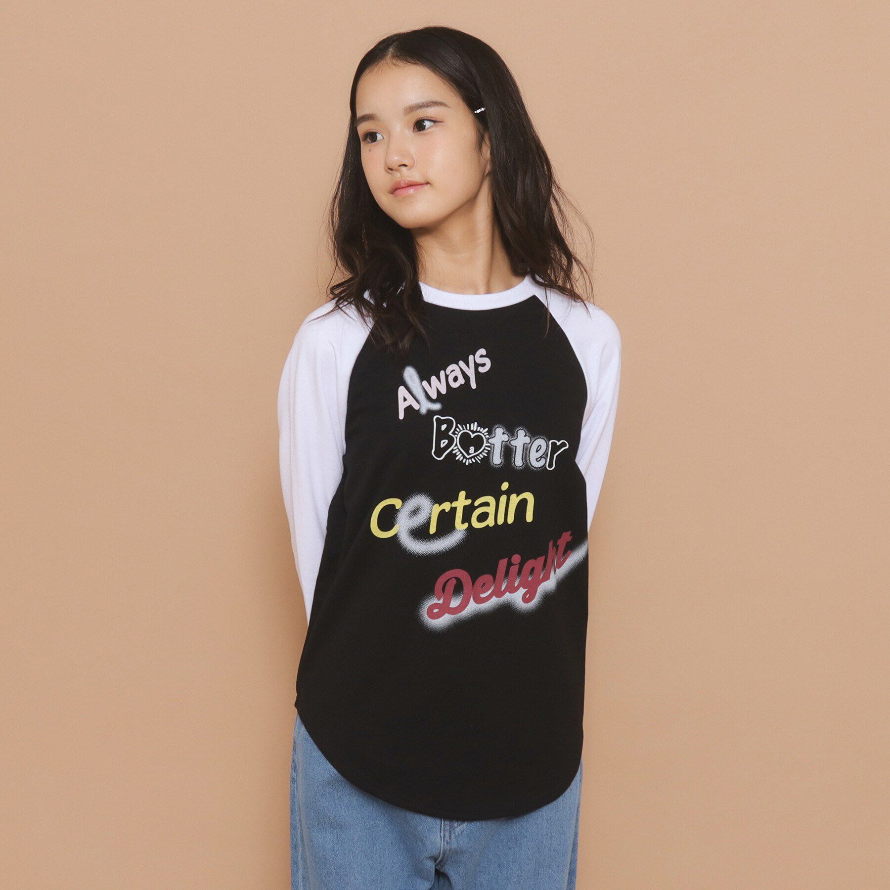 PINK-latte「【130cmあり】グラフィックロゴ ラグランTシャツ」|Tシャツ・カットソー|