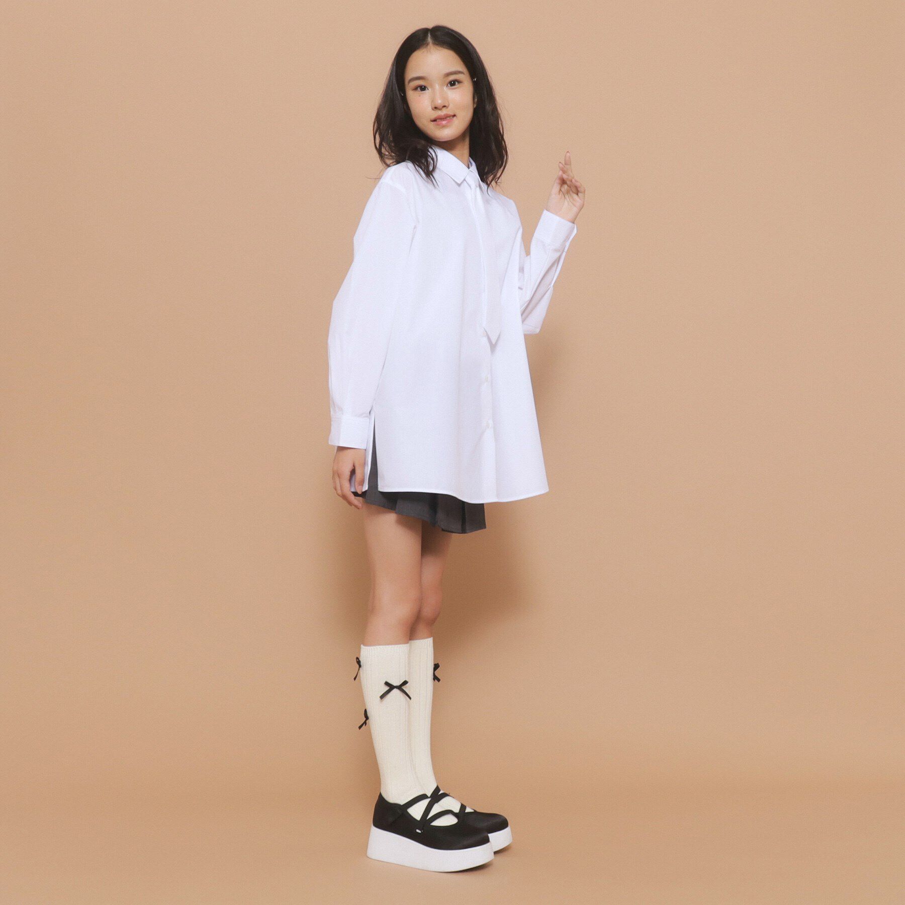 PINK-latte「タイ付き チュニック風シャツ」|シャツ・ブラウス|