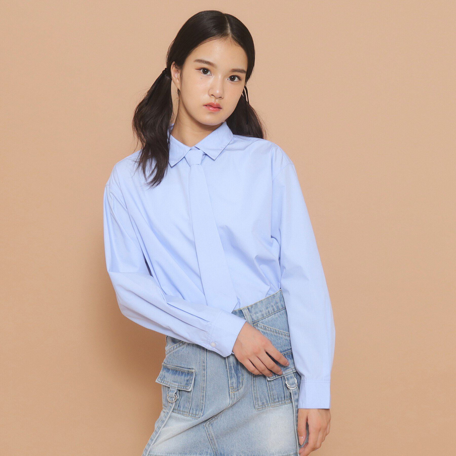 PINK-latte「タイ付き チュニック風シャツ」|シャツ・ブラウス|