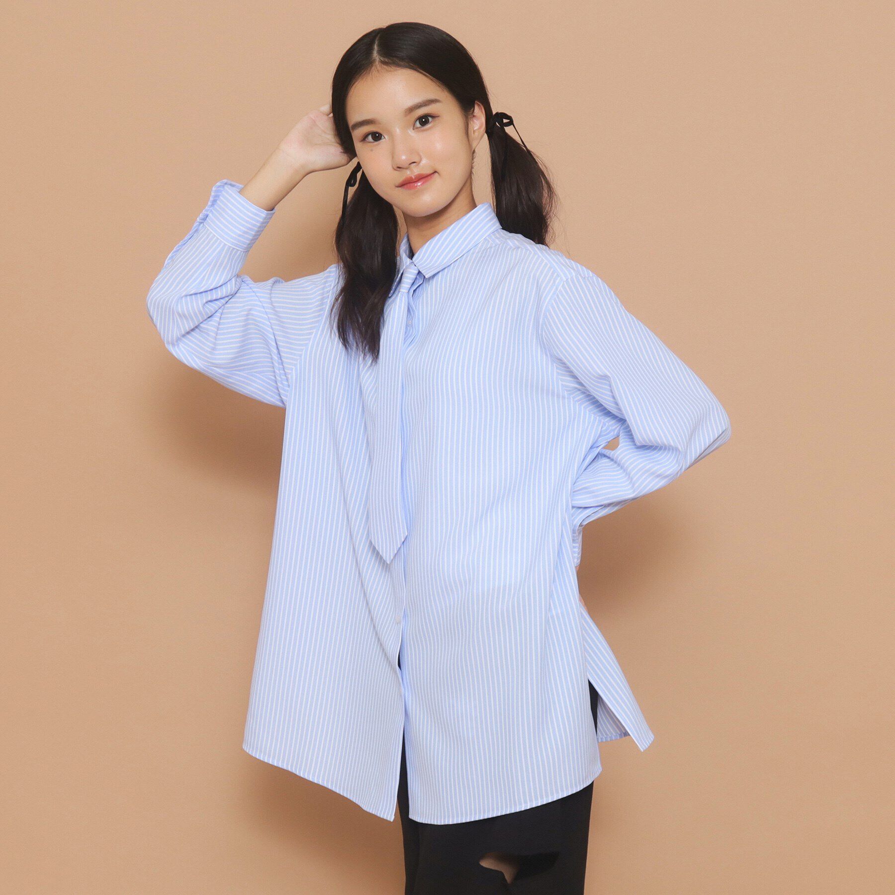 PINK-latte「タイ付き チュニック風シャツ」|シャツ・ブラウス|