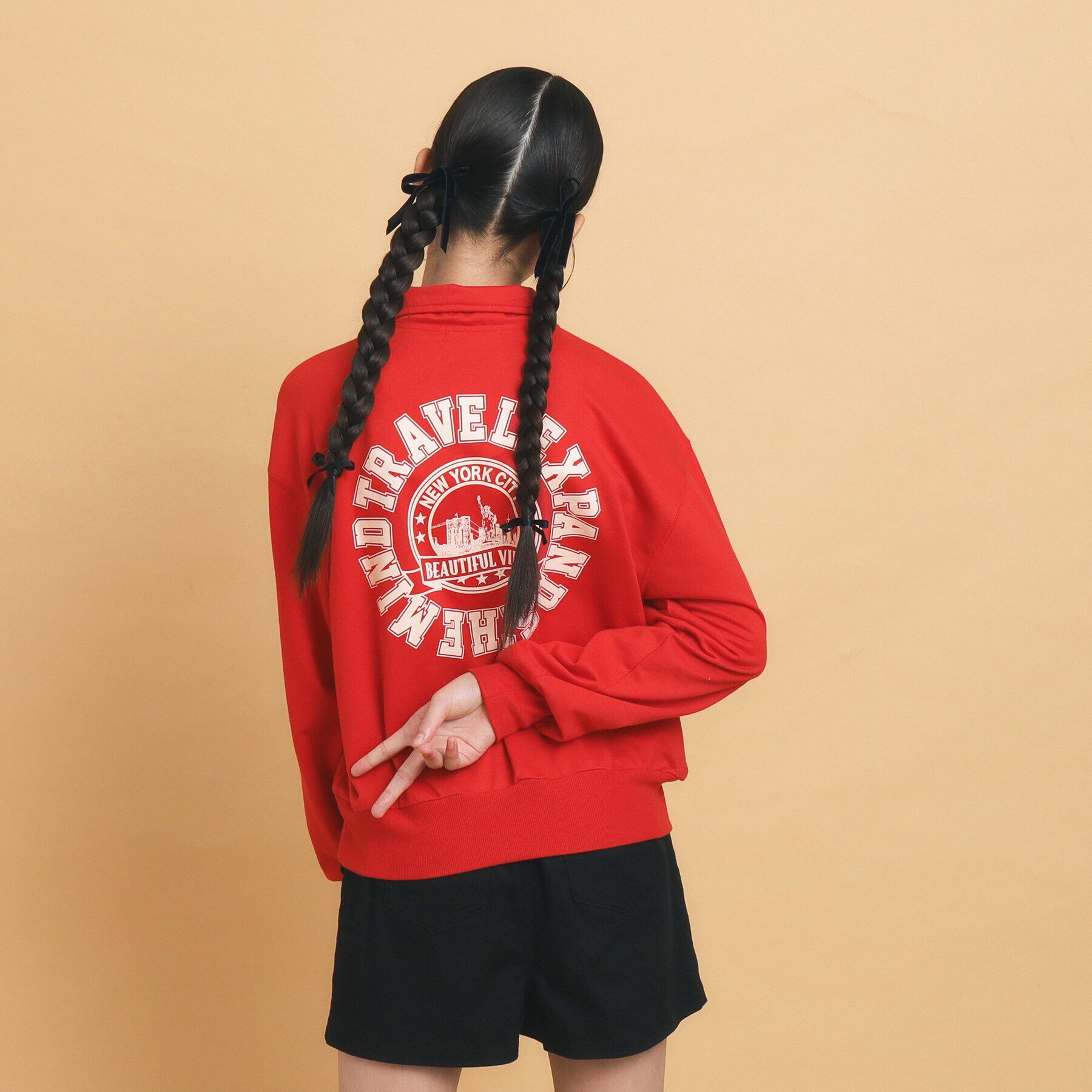 PINK-latte「【130cmあり】ハーフジッププルオーバー」|Tシャツ・カットソー|レッド(066)