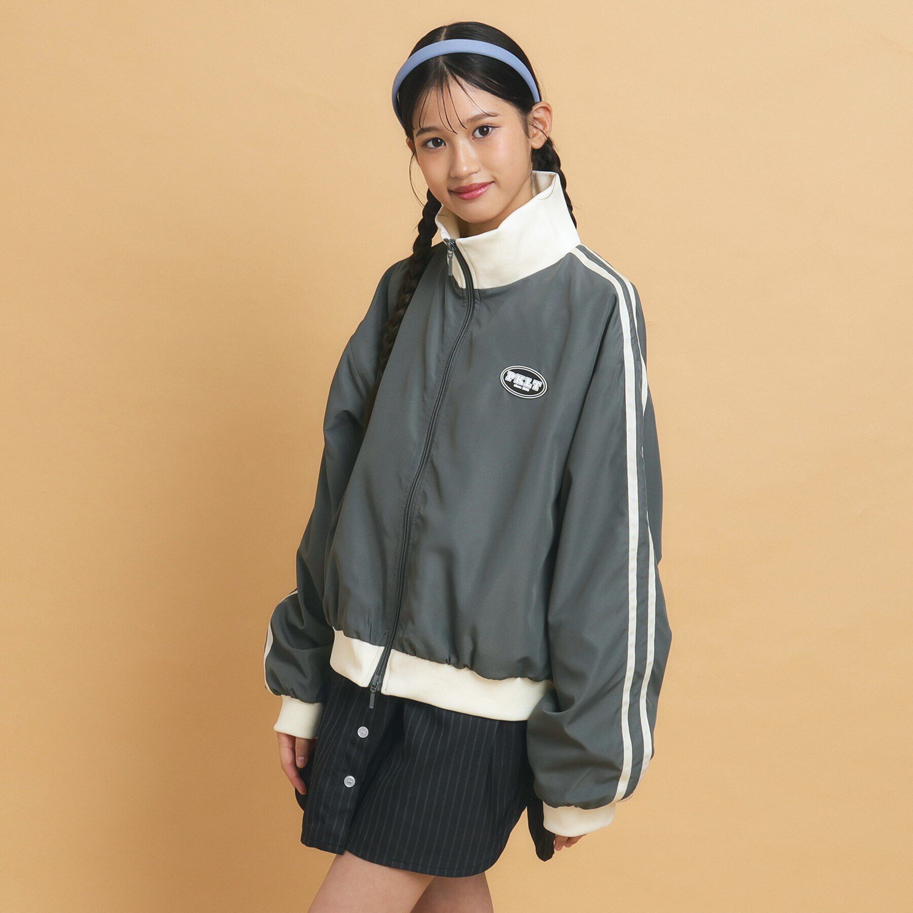 PINK-latte「【130cmあり】ダブルライン袖　トラックジャケット」|ブルゾン・スタジャン|チャコールグレー(0