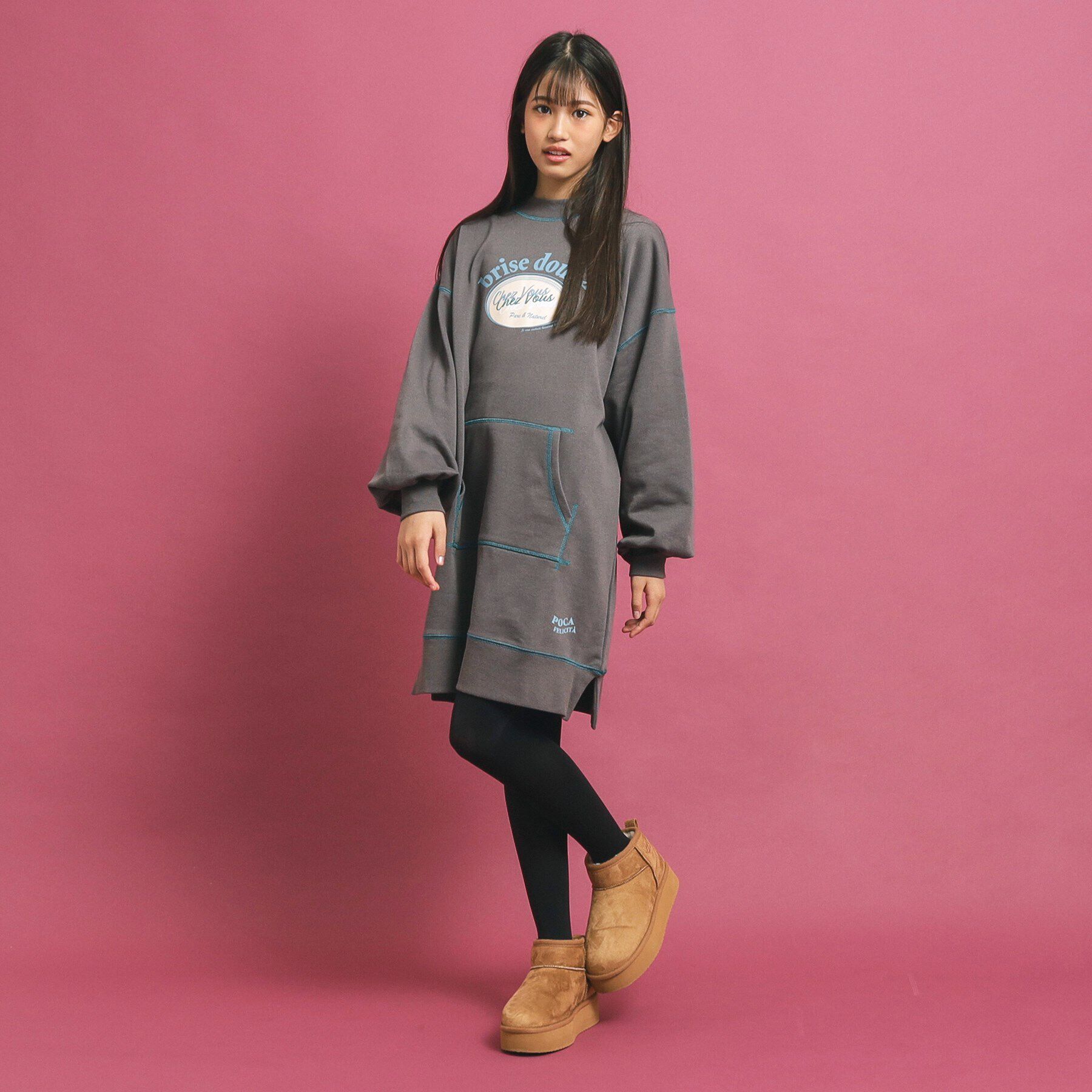 PINK-latte「オールドロゴチュニックワンピース」|ワンピース|チャコールグレー(0