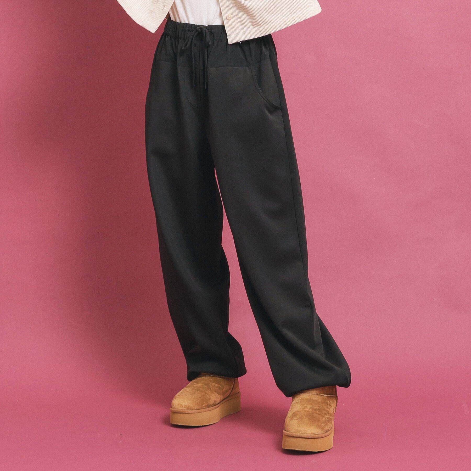 PINK-latte「ダンボール切替イージーパンツ」|その他|ブラック(019)