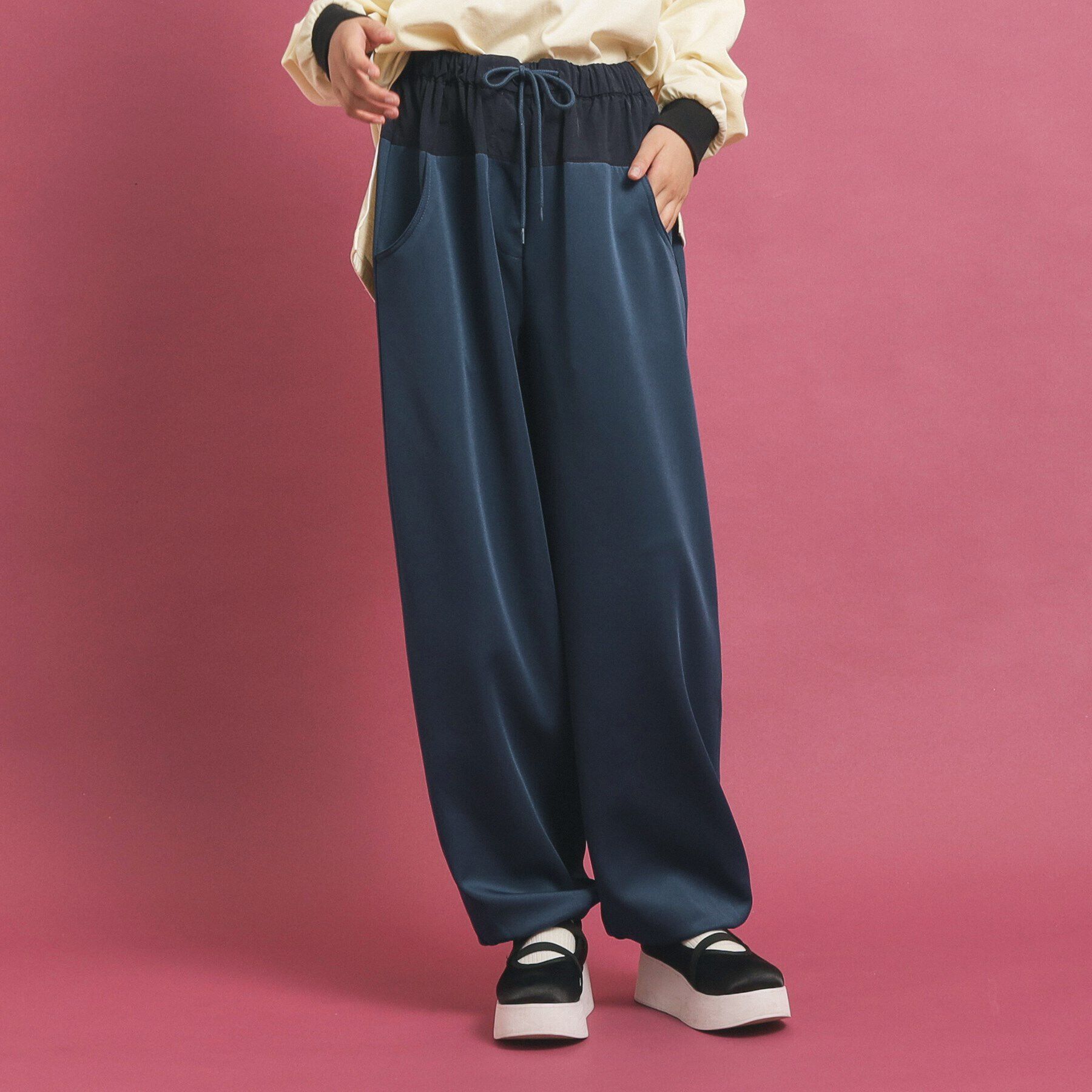 PINK-latte「ダンボール切替イージーパンツ」|その他|ネイビー(094)