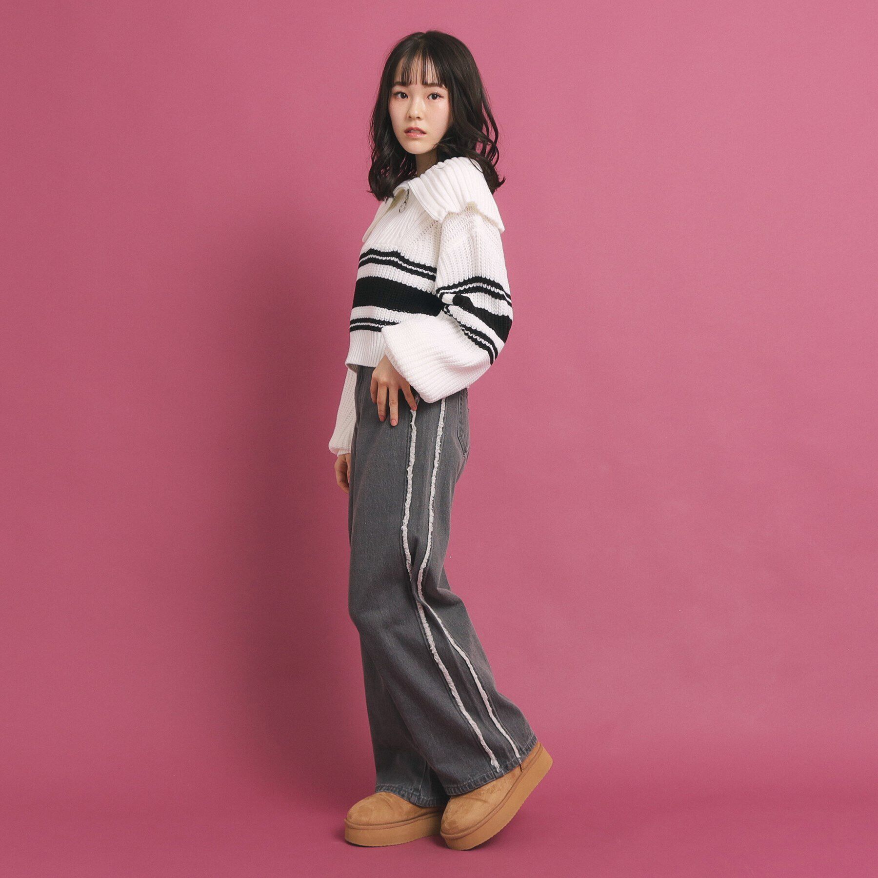 PINK-latte「ハーフジップ ニットプルオーバー」|ニット・セーター|