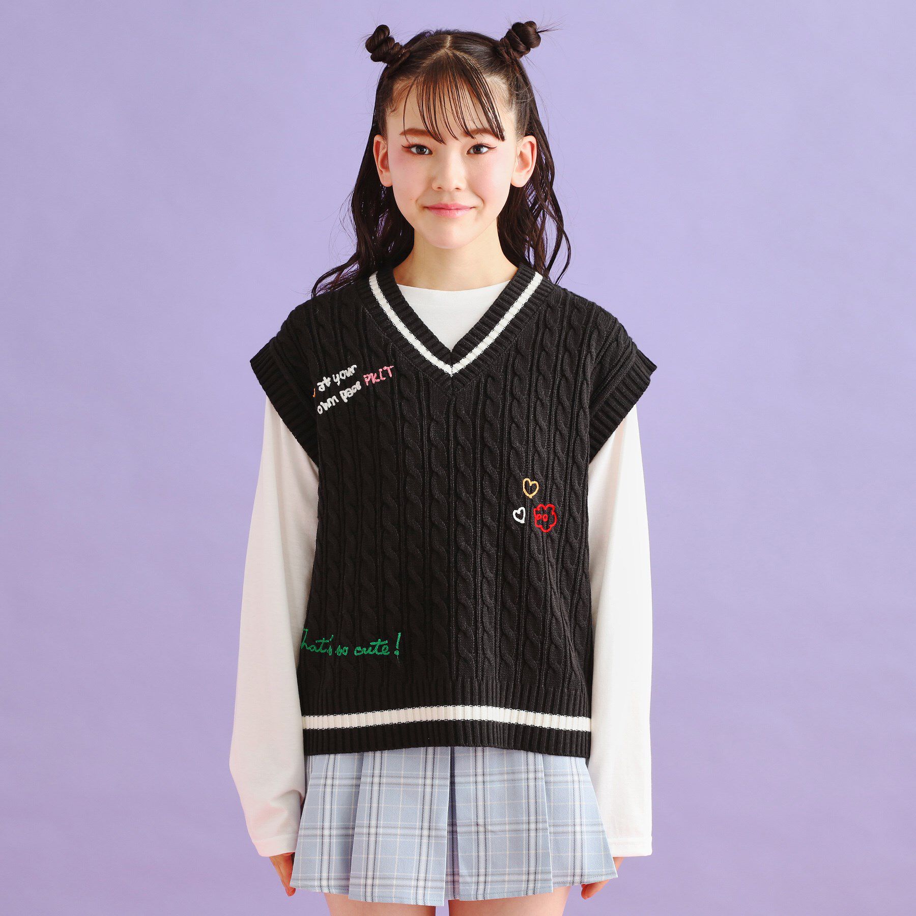 PINK-latte「【SETアイテム】手書き風ニットベスト＋ロンTセット」|その他|