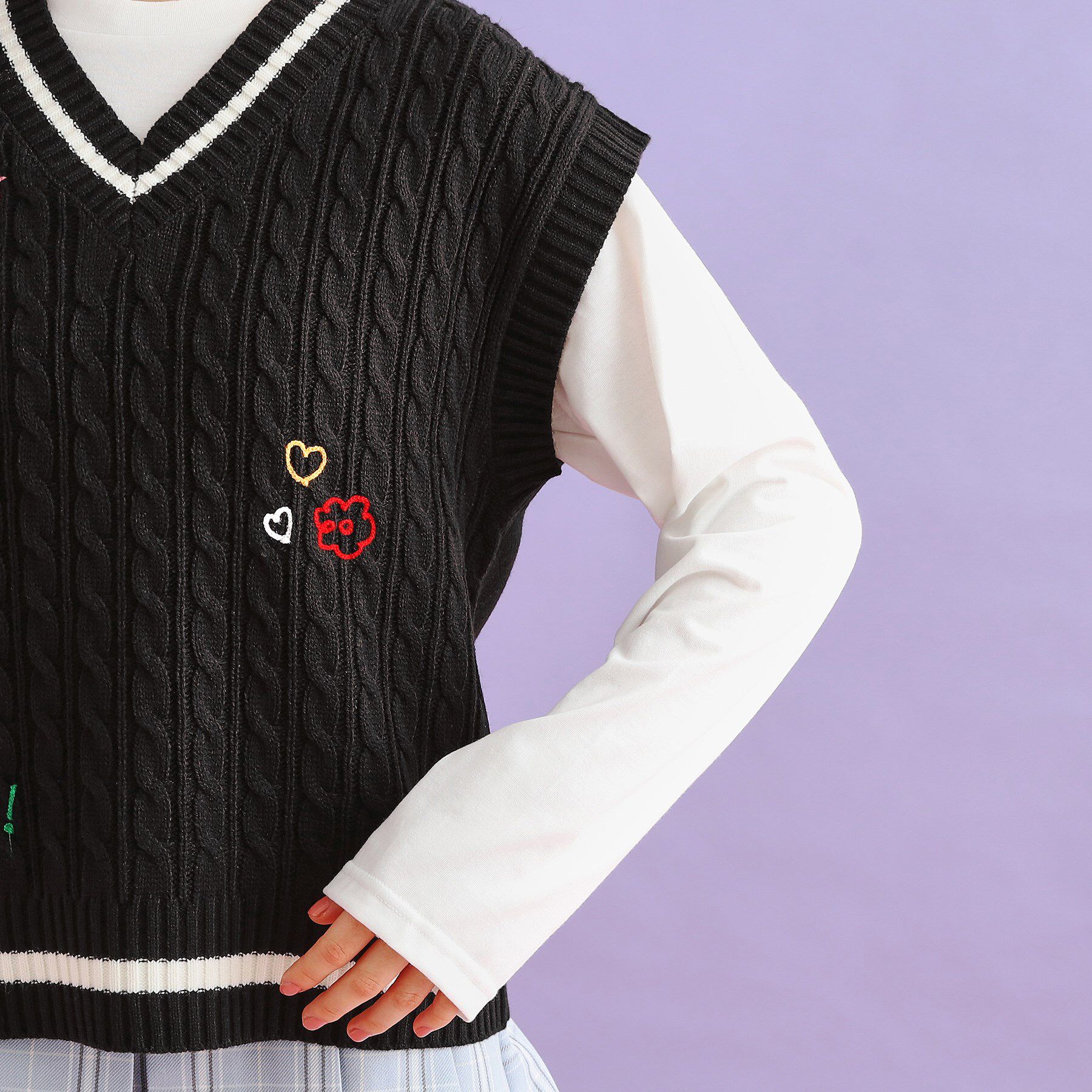 PINK-latte「【SETアイテム】手書き風ニットベスト＋ロンTセット」|その他|