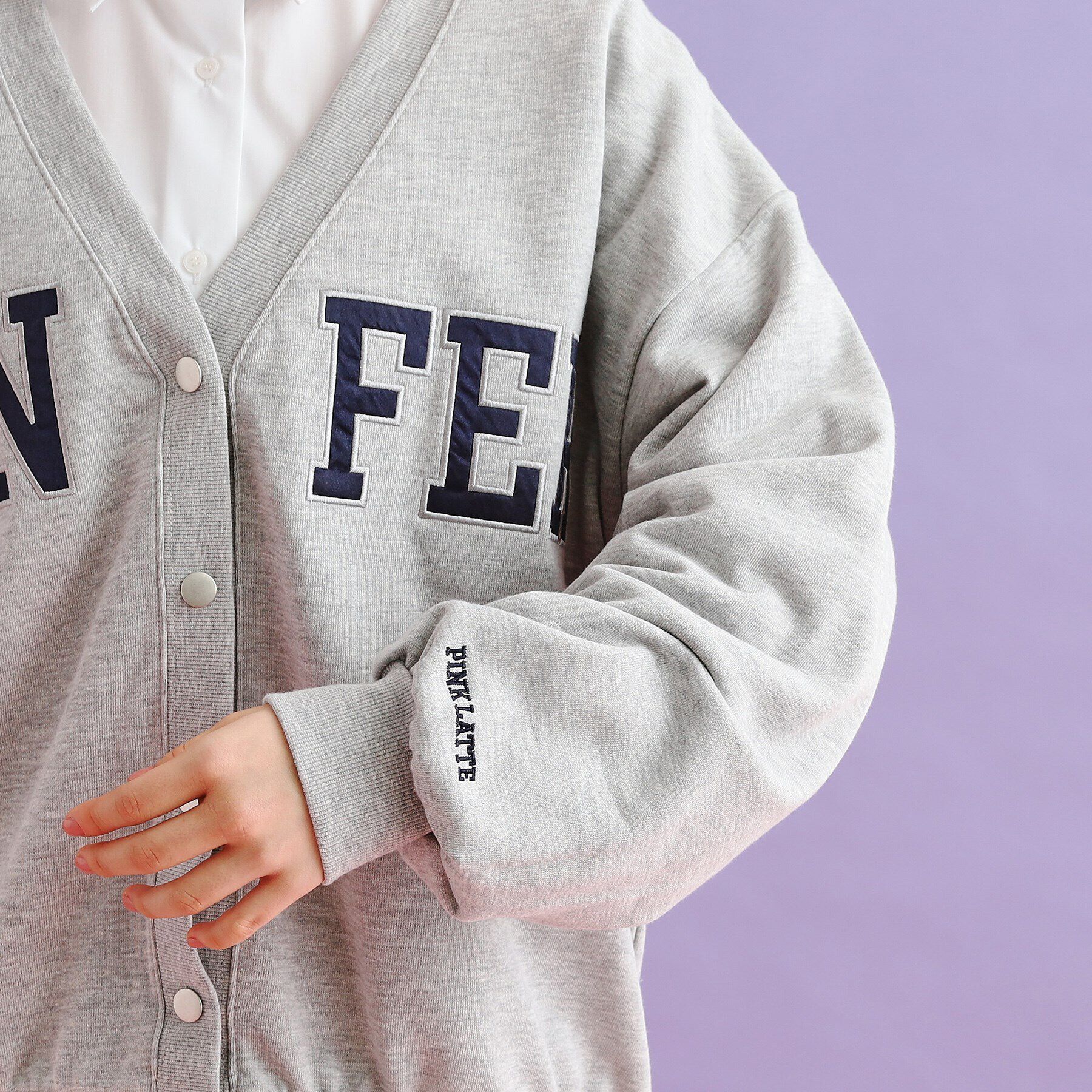 PINK-latte「裏毛配色ロゴカーディガン」|カーディガン|