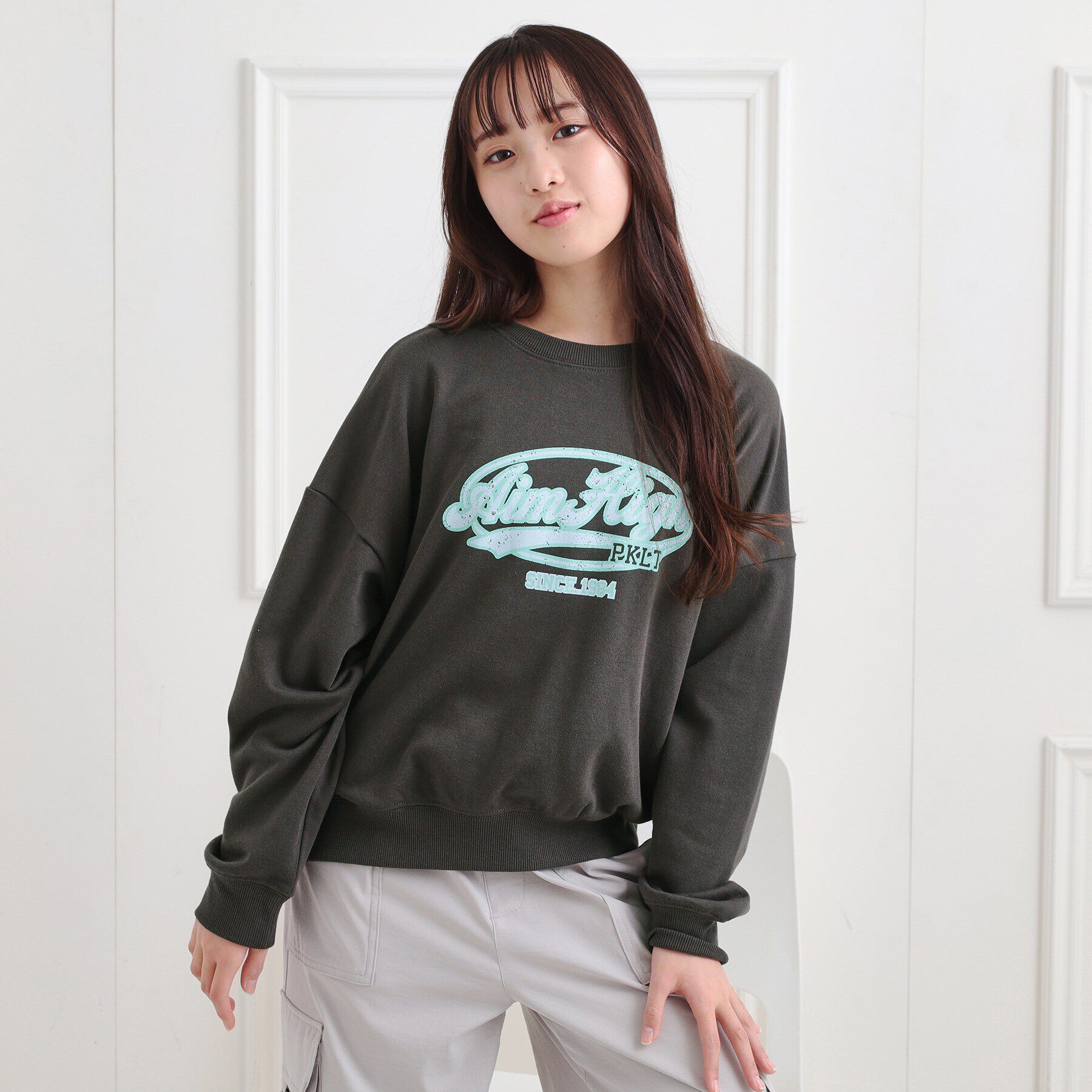 PINK-latte「ミニ裏かすれプリントプルオーバー」|Tシャツ・カットソー|