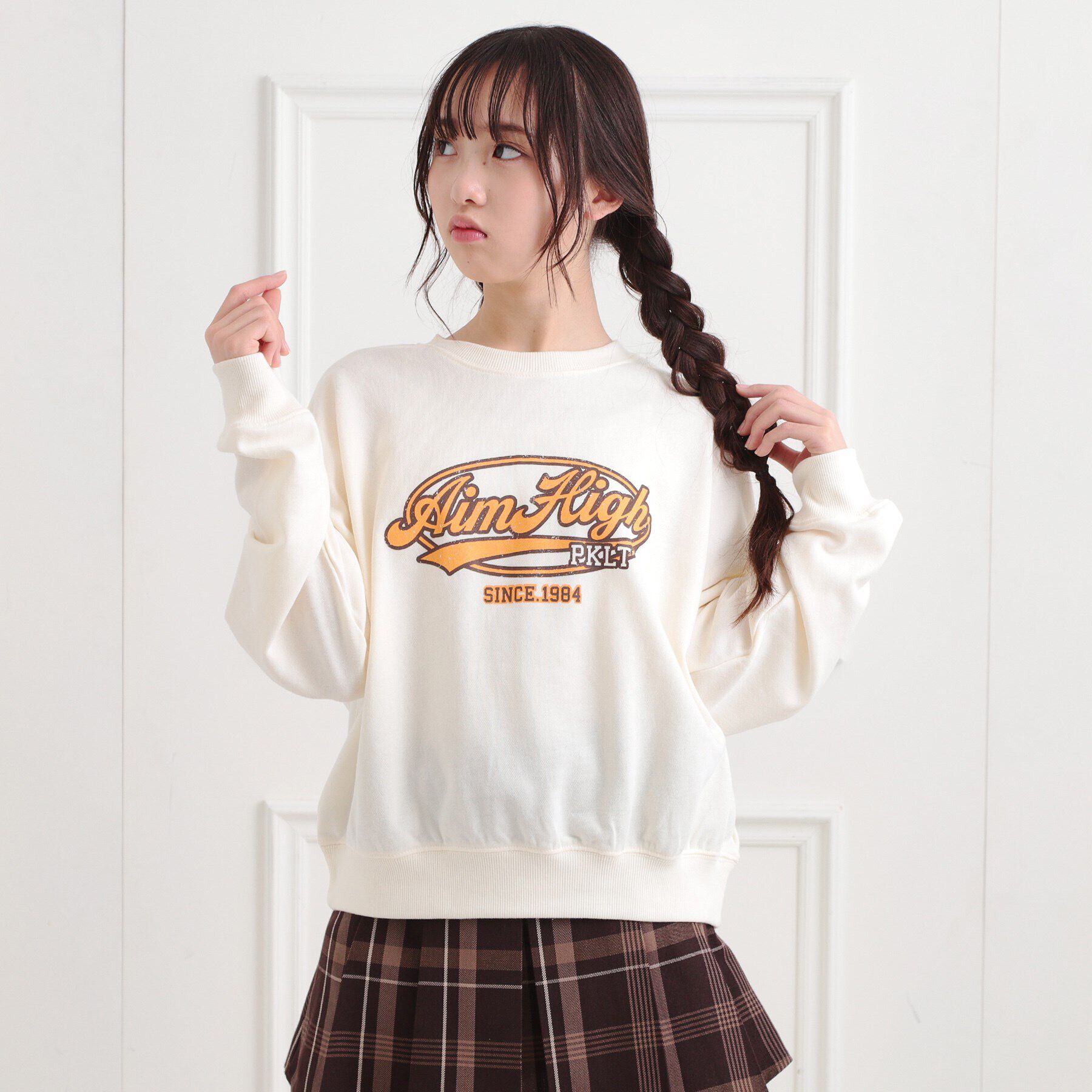 PINK-latte「ミニ裏かすれプリントプルオーバー」|Tシャツ・カットソー|