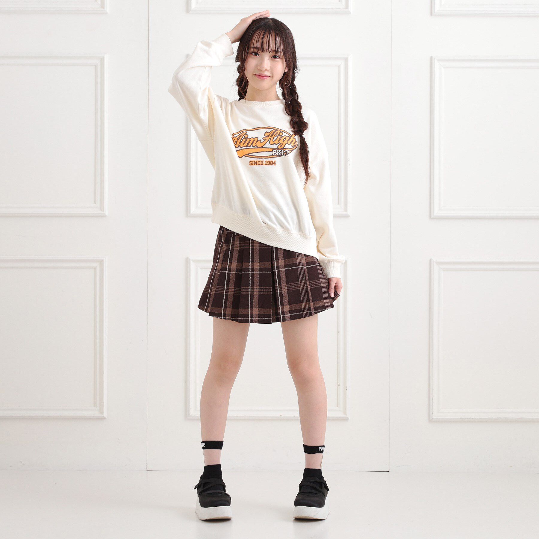 PINK-latte「ミニ裏かすれプリントプルオーバー」|Tシャツ・カットソー|