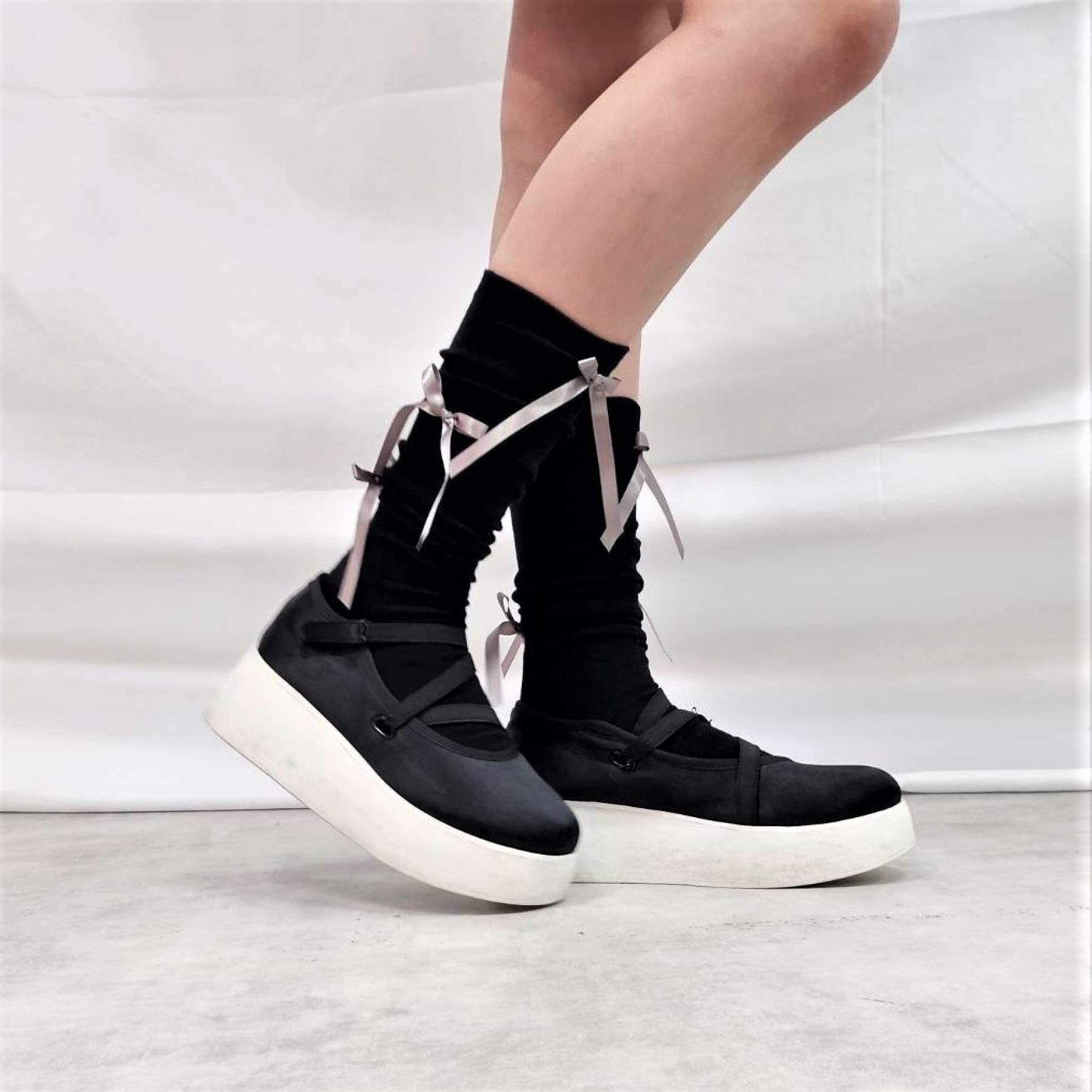 PINK-latte「リボンハイソックス」|ソックス|ブラック(019)