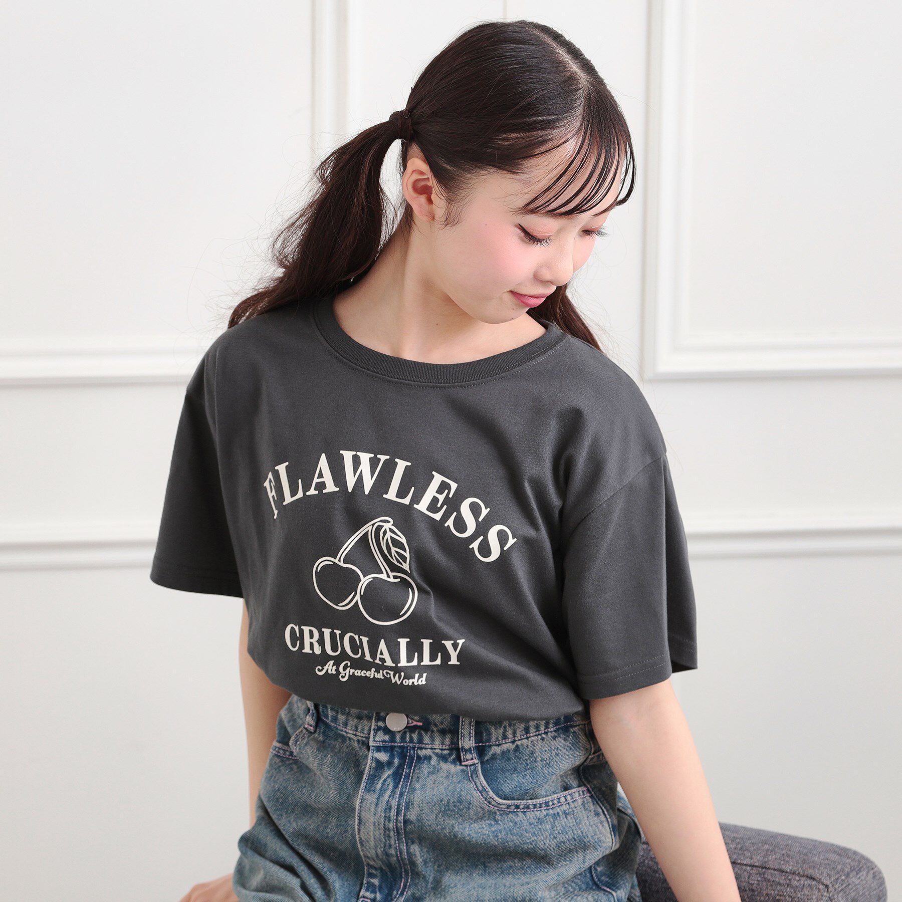 PINK-latte「チェリーモチーフTシャツ」|Tシャツ・カットソー|