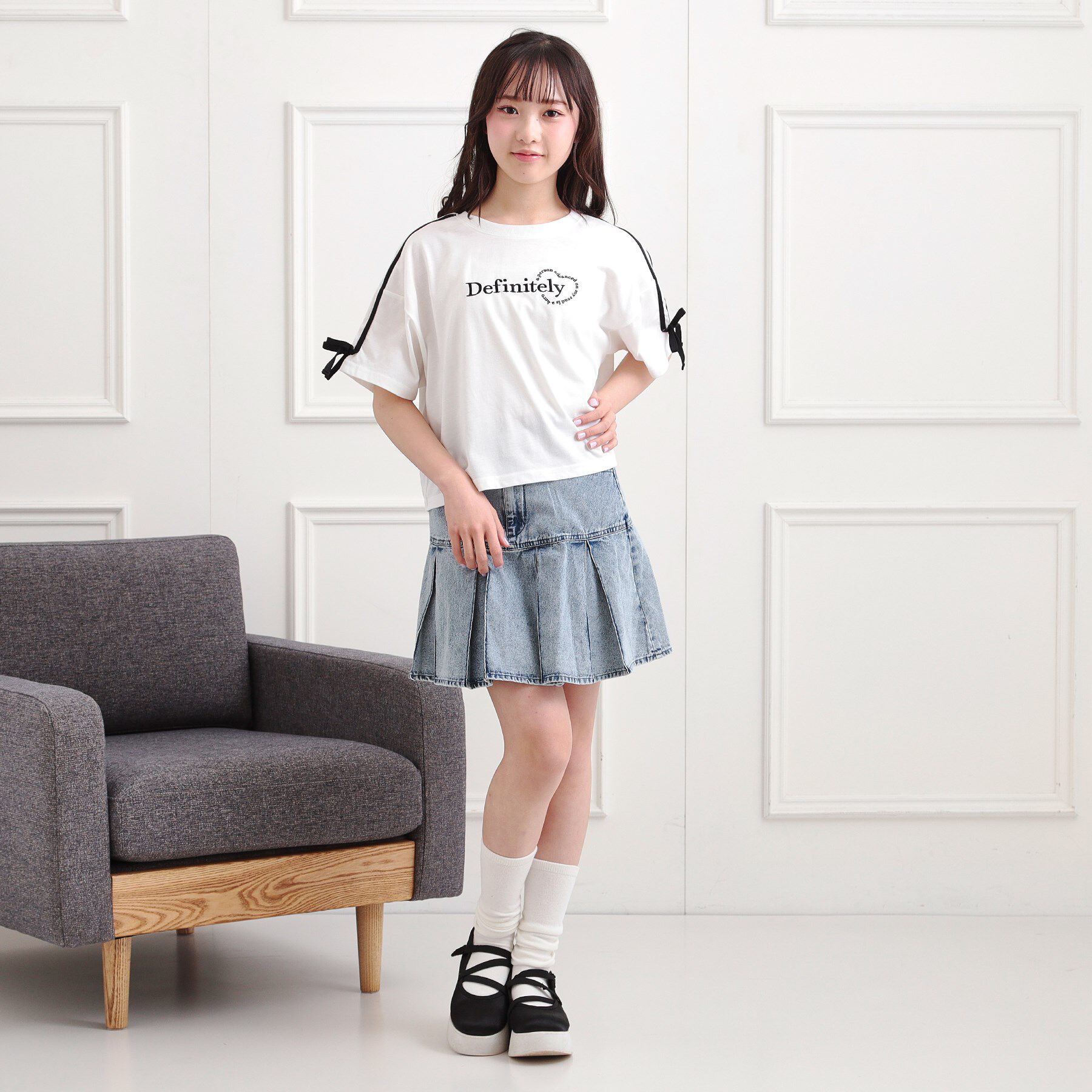 PINK-latte「袖ラインリボンTシャツ」|Tシャツ・カットソー|