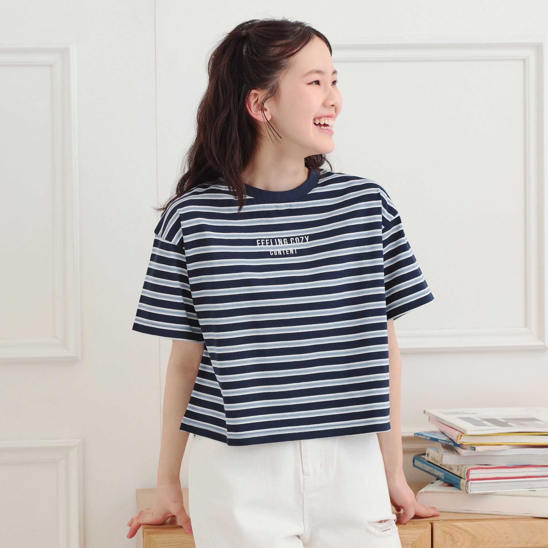 PINK-latte「クロップドボーダーTシャツ」|Tシャツ・カットソー|