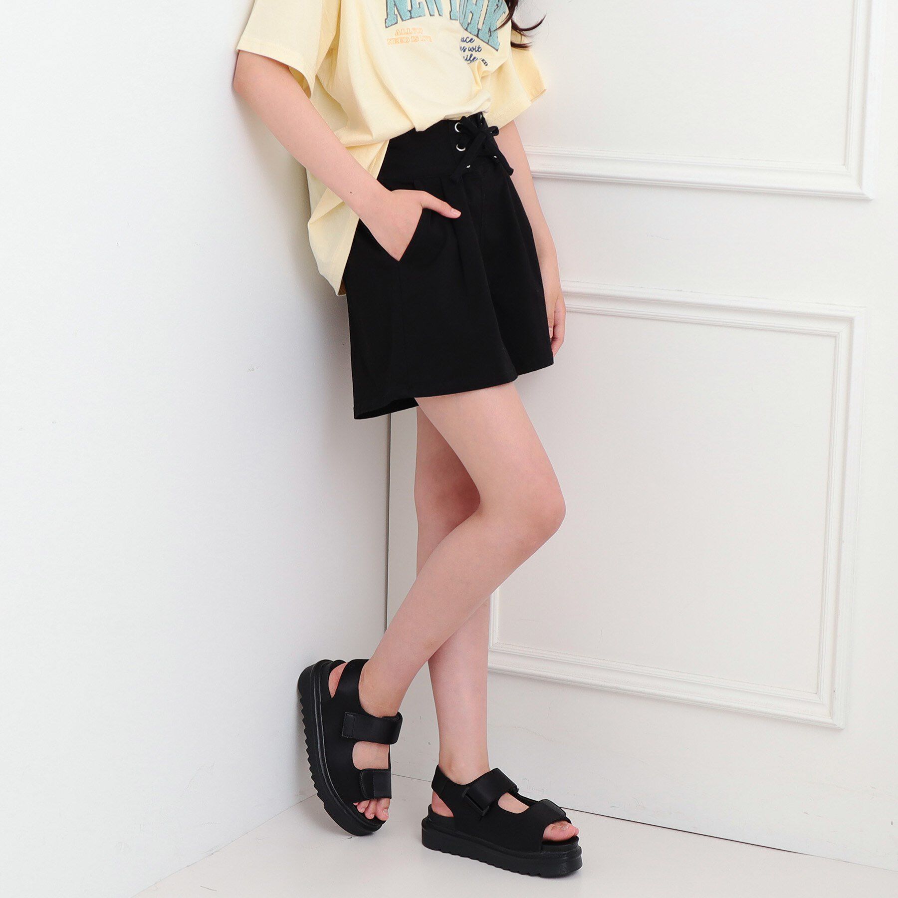 PINK-latte「フロントレースアップキュロット」|キュロット|