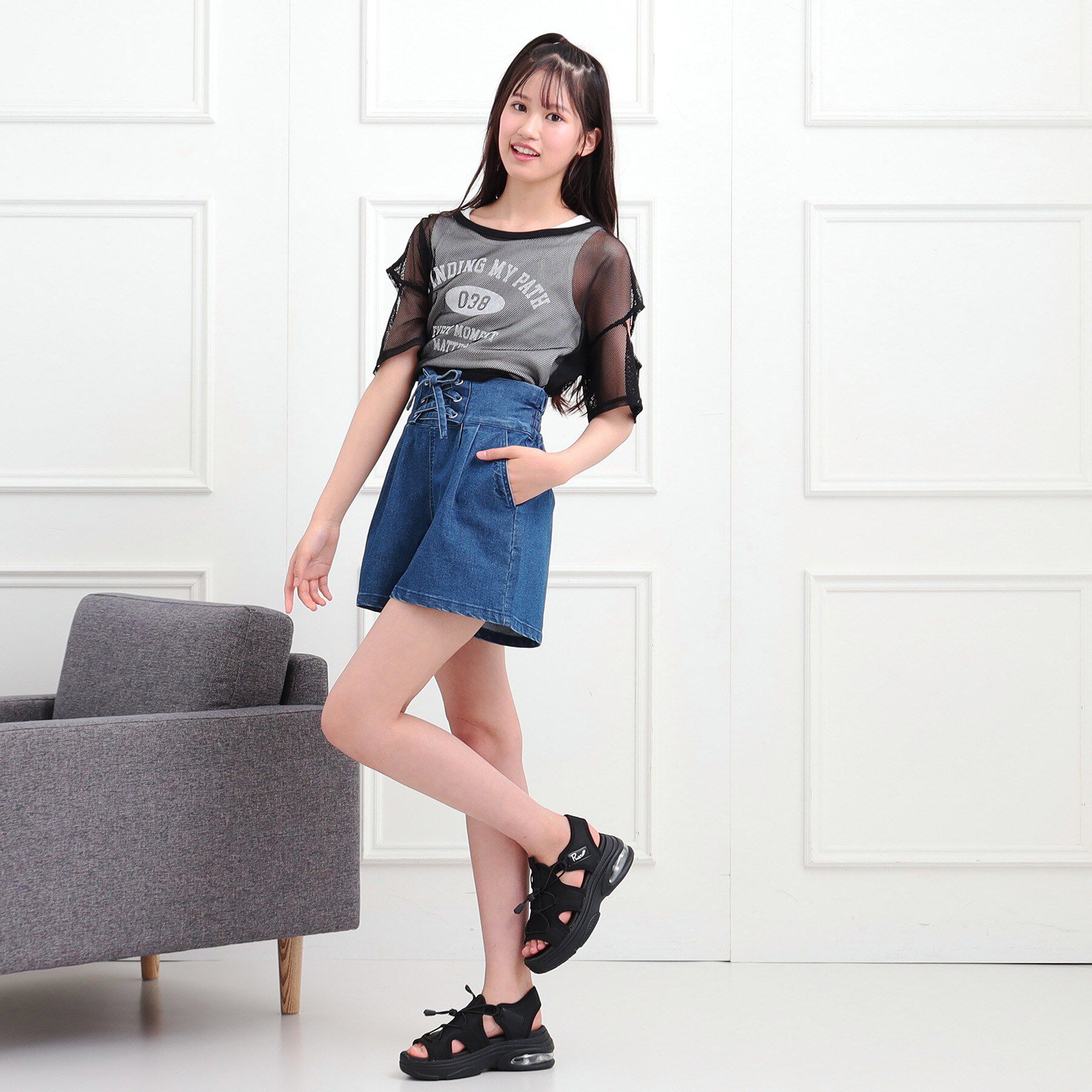 PINK-latte「フロントレースアップキュロット」|キュロット|