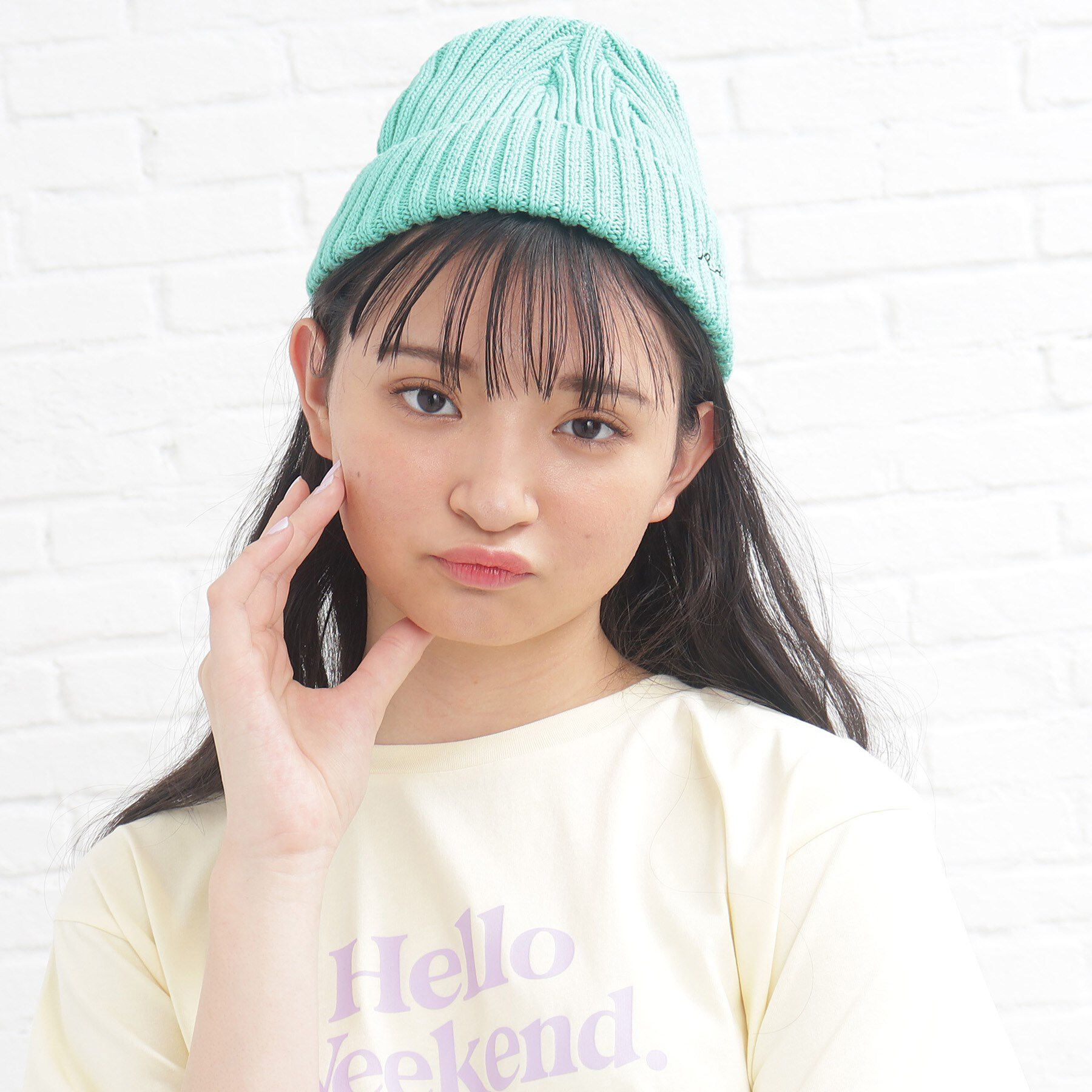 PINK-latte「サマーニットワッチ」|ニット帽|ライトグリーン(02