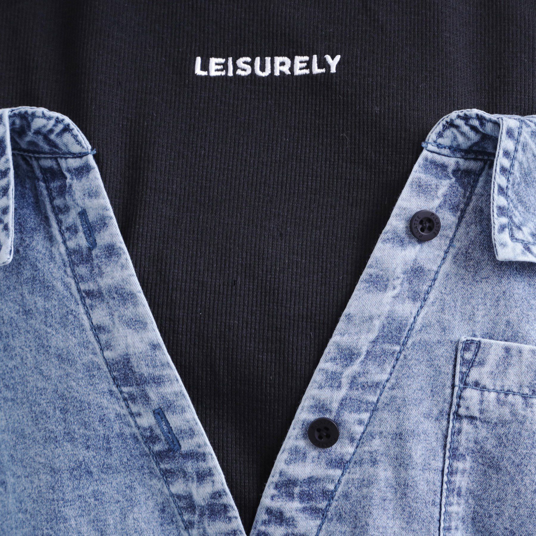 PINK-latte「肩あきデニムドッキングシャツ」|シャツ・ブラウス|