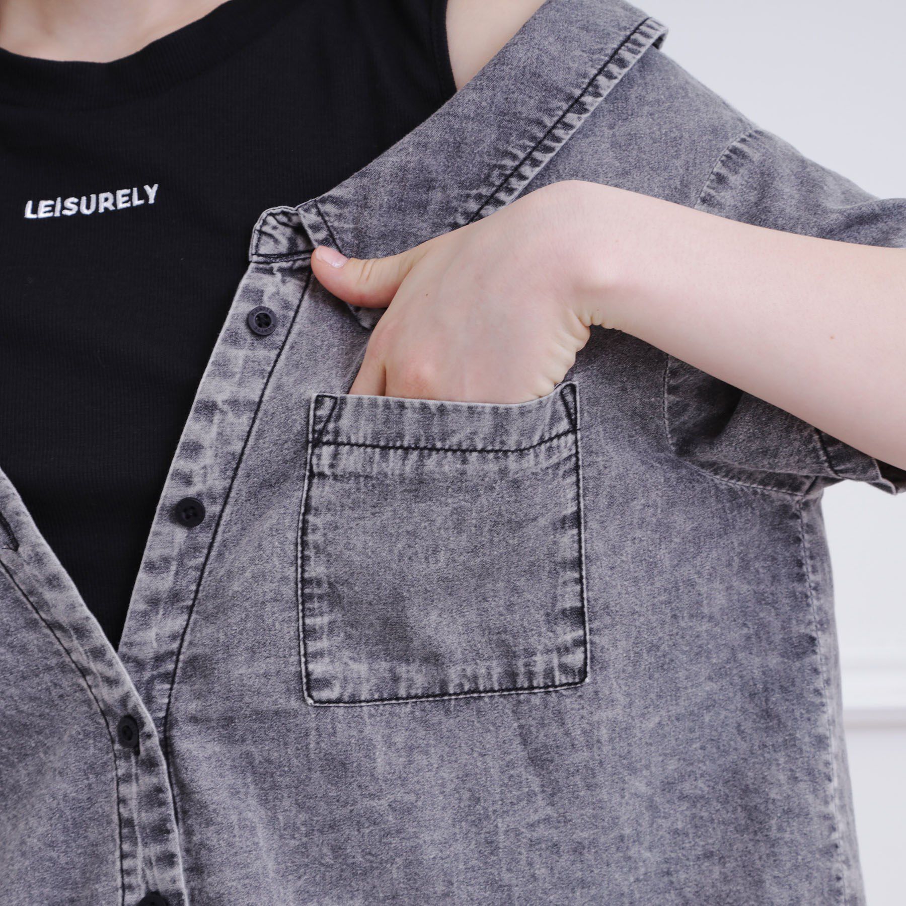 PINK-latte「肩あきデニムドッキングシャツ」|シャツ・ブラウス|