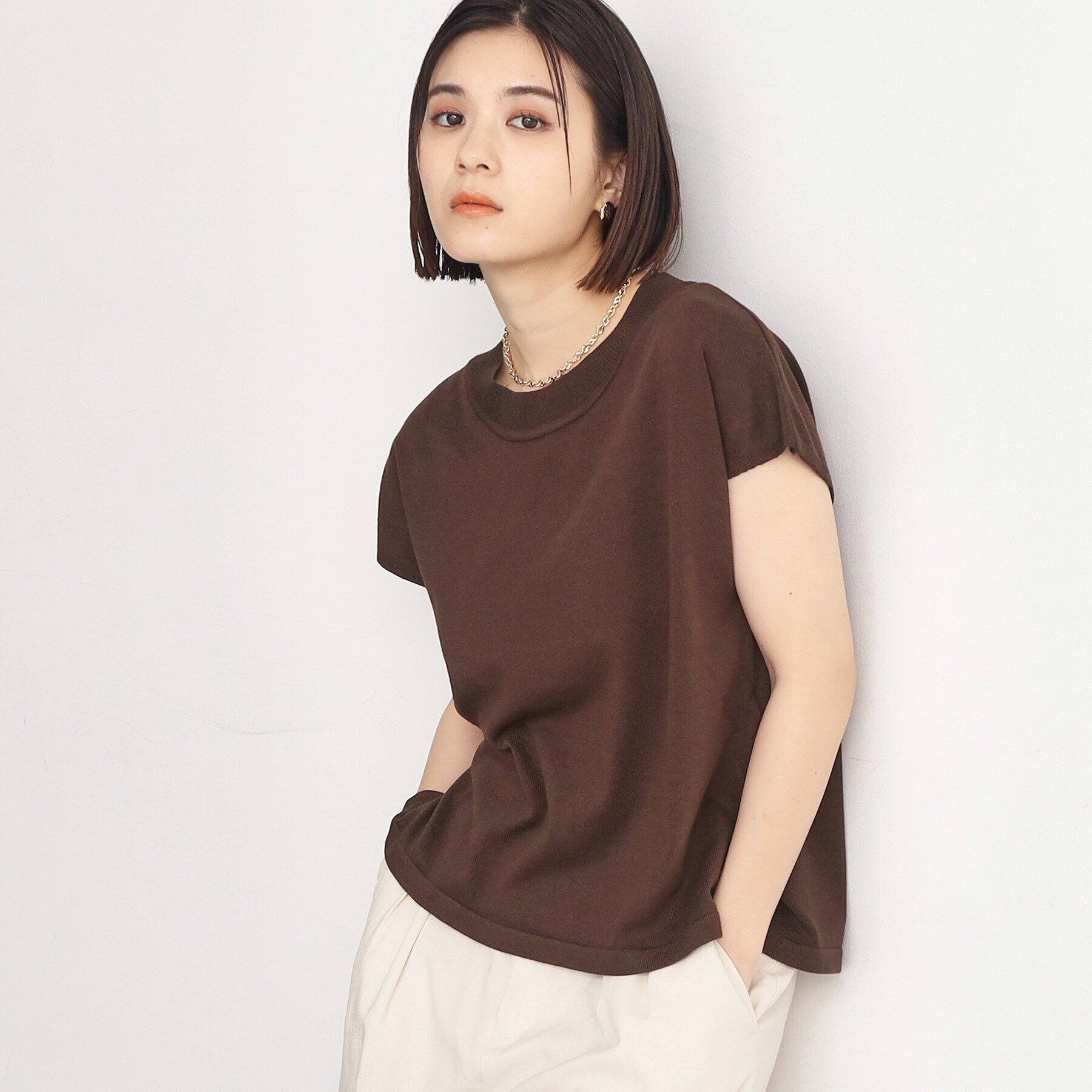 THE SHOP TK「【UVケア/さらりと柔らかい/洗える】フレンチスリーブニットTEE」|ニット・セーター|