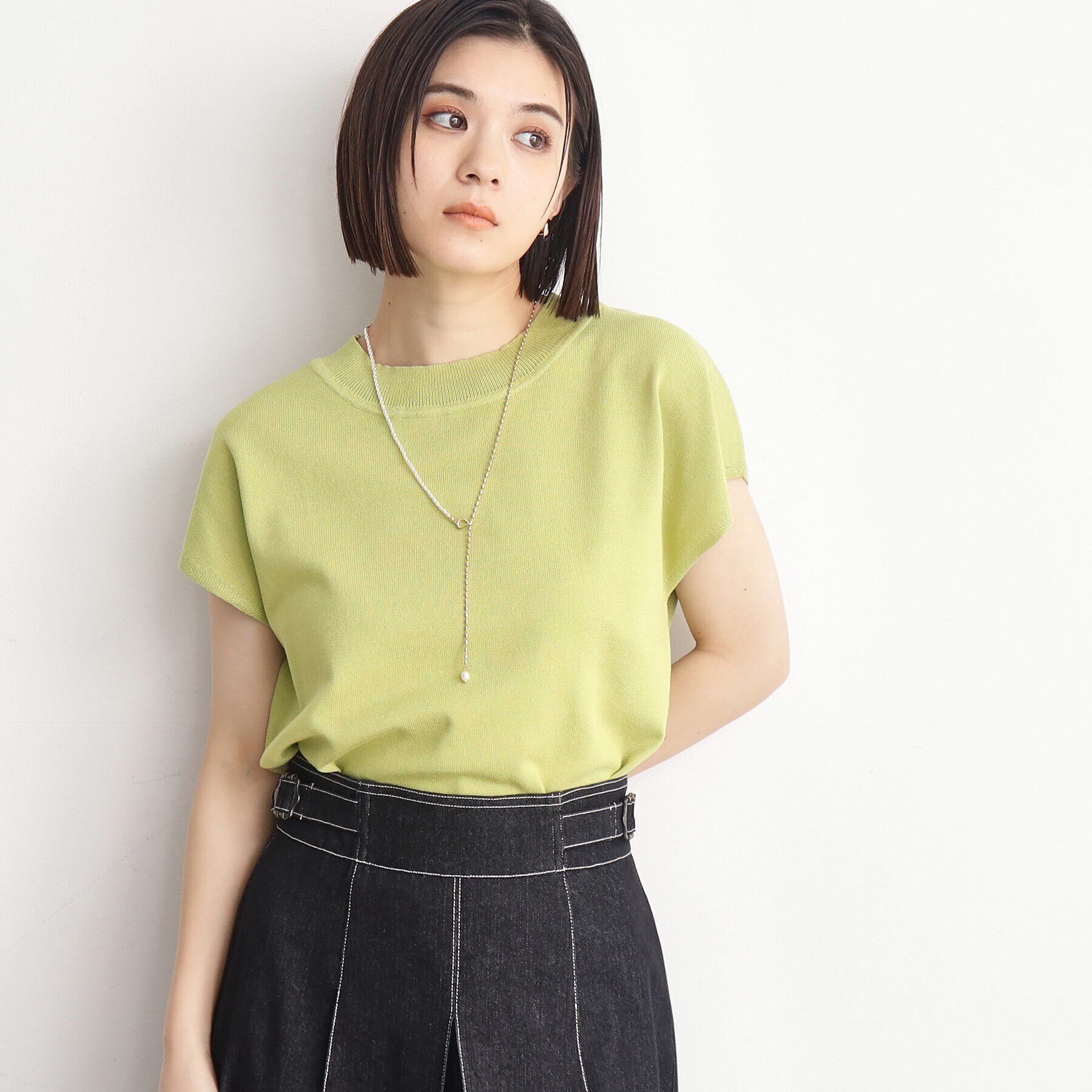 THE SHOP TK「【UVケア/さらりと柔らかい/洗える】フレンチスリーブニットTEE」|ニット・セーター|グリーン(025)