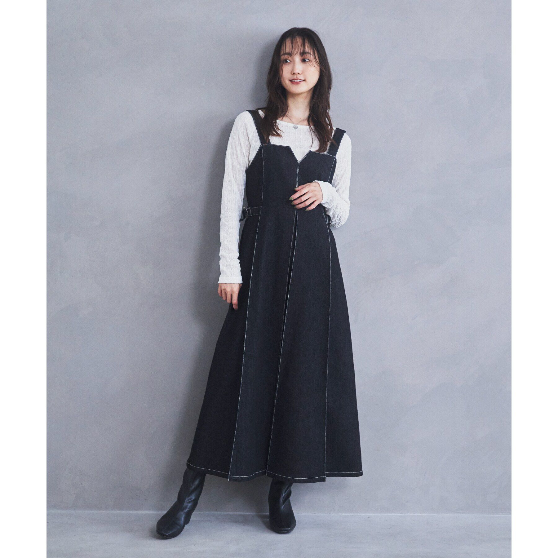 THE SHOP TK「デニムステッチジャンスカ/親子リンク」|ワンピース|