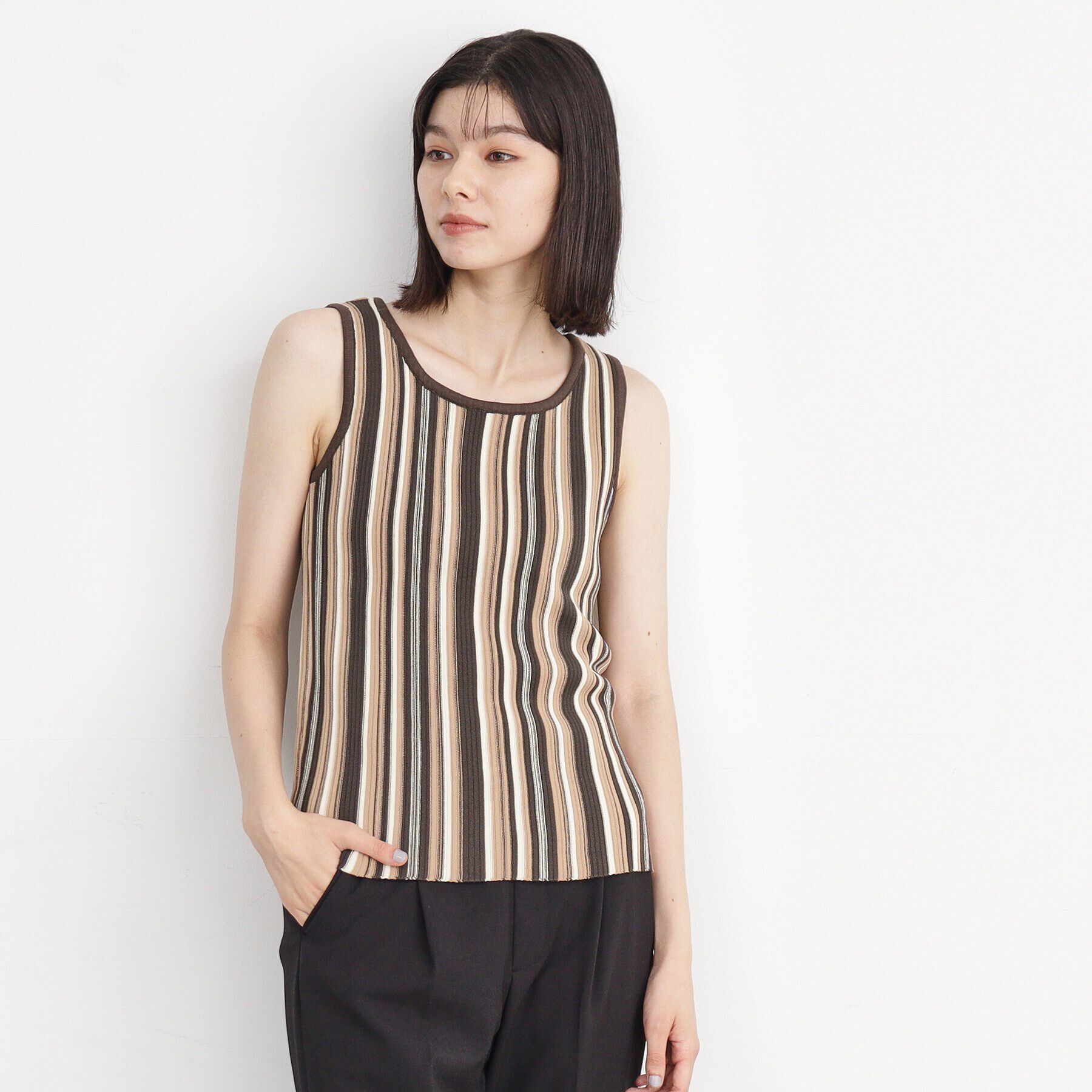 THE SHOP TK「【前後2WAY】ラメ＆ストライプリブタンク/洗える」|キャミソール|