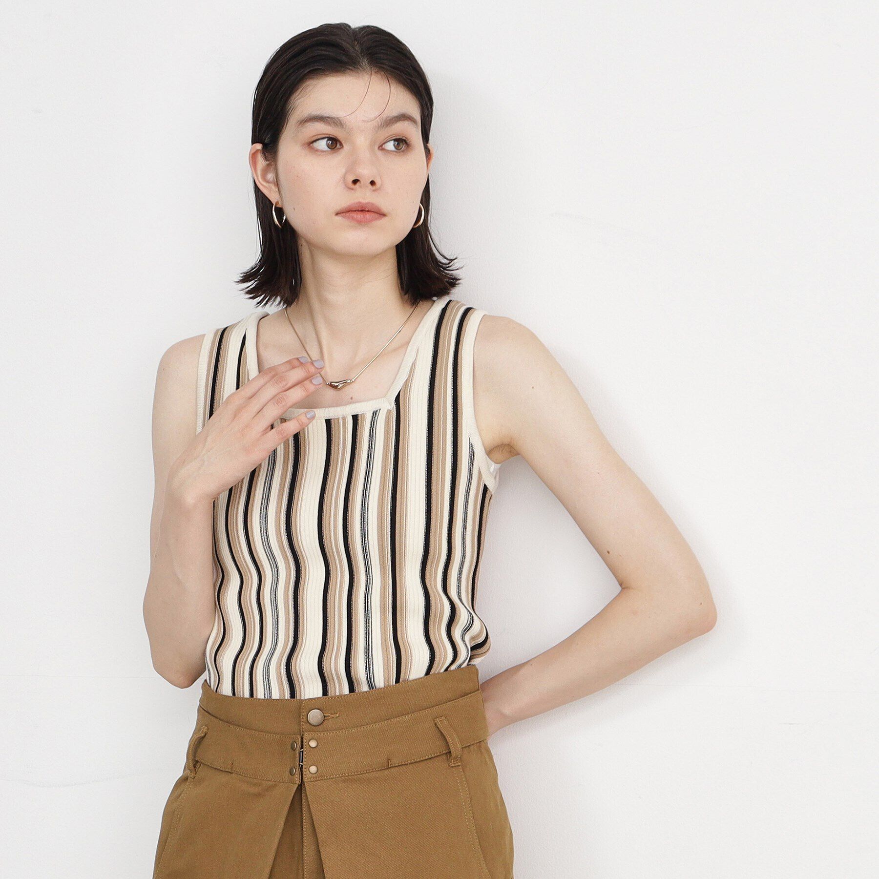 THE SHOP TK「【前後2WAY】ラメ＆ストライプリブタンク/洗える」|キャミソール|アイボリー(304)