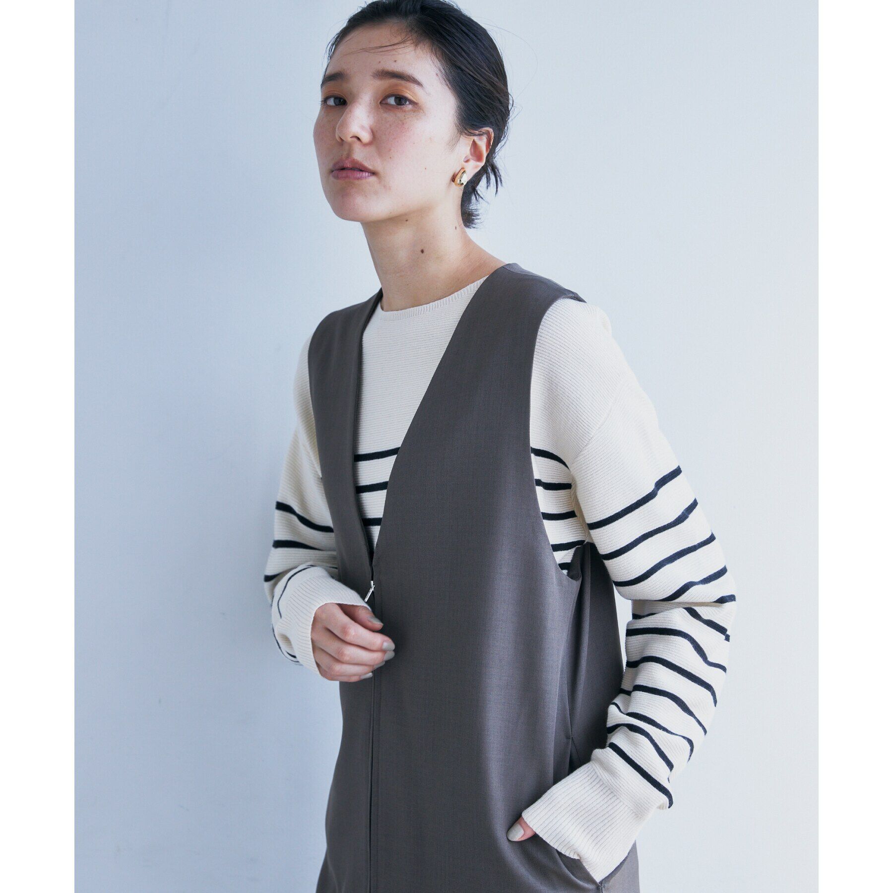 THE SHOP TK「【ワンピースにジレにスタイル変化】フロントZIPジャスカ/洗える」|ワンピース|