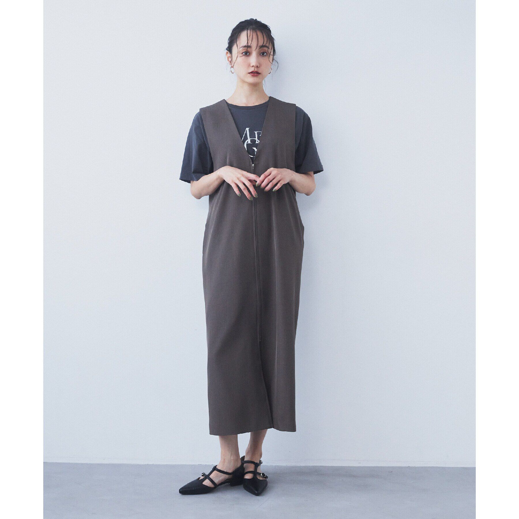 THE SHOP TK「【ワンピースにジレにスタイル変化】フロントZIPジャスカ/洗える」|ワンピース|