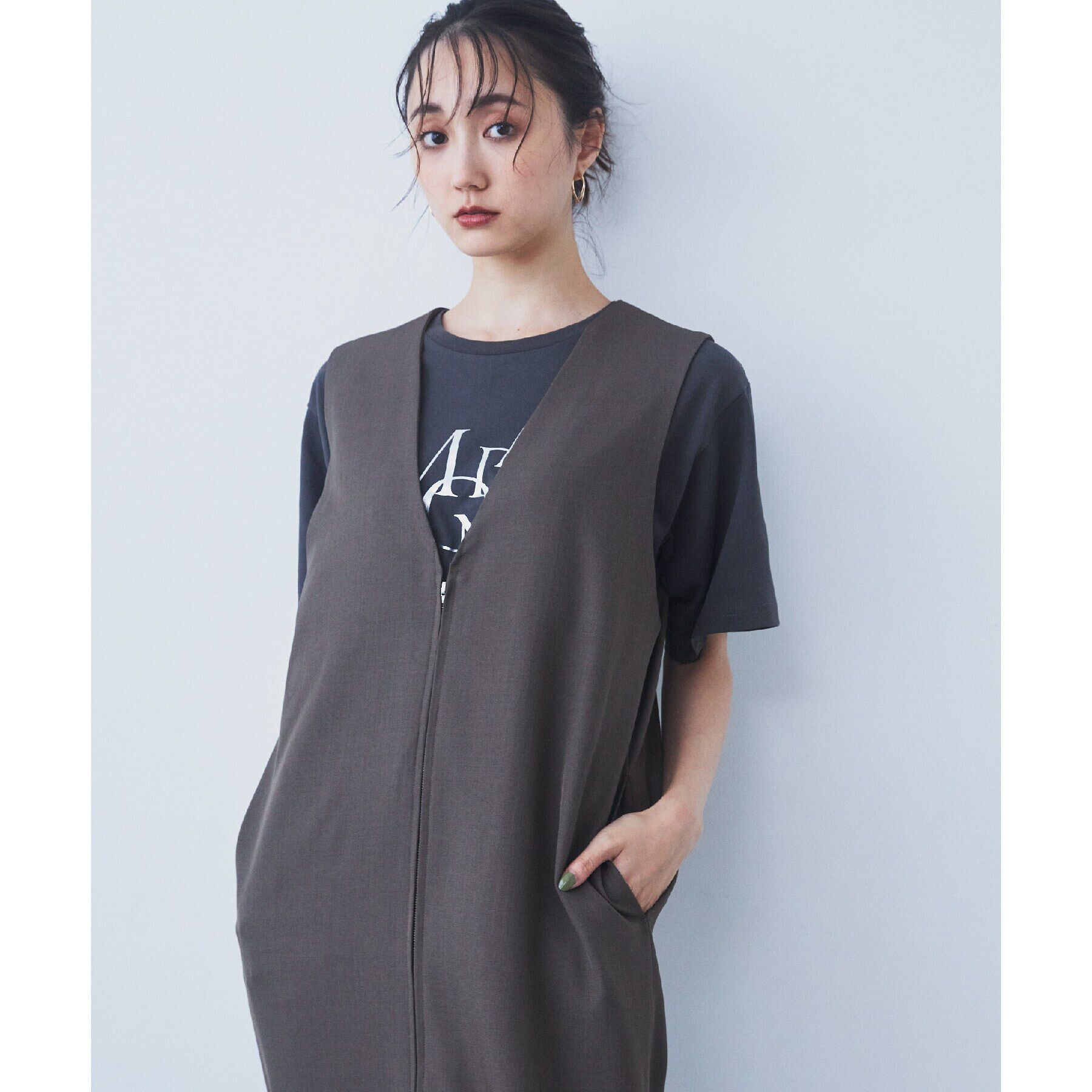 THE SHOP TK「【ワンピースにジレにスタイル変化】フロントZIPジャスカ/洗える」|ワンピース|