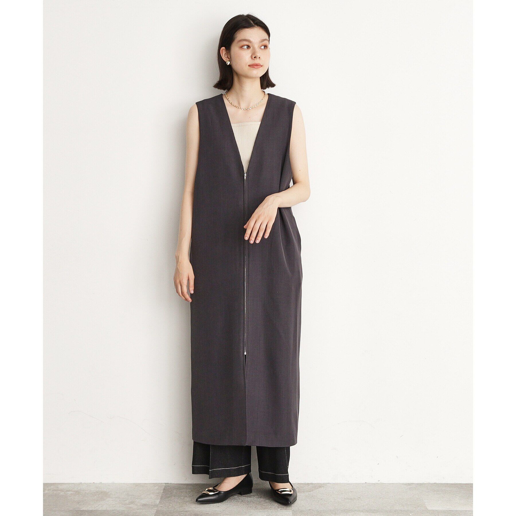 THE SHOP TK「【ワンピースにジレにスタイル変化】フロントZIPジャスカ/洗える」|ワンピース|