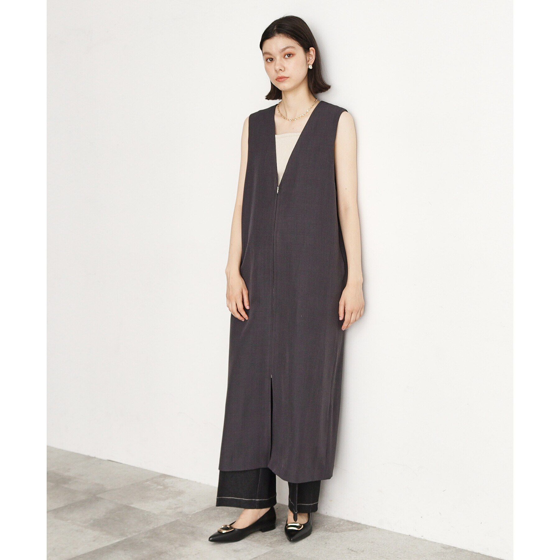 THE SHOP TK「【ワンピースにジレにスタイル変化】フロントZIPジャスカ/洗える」|ワンピース|